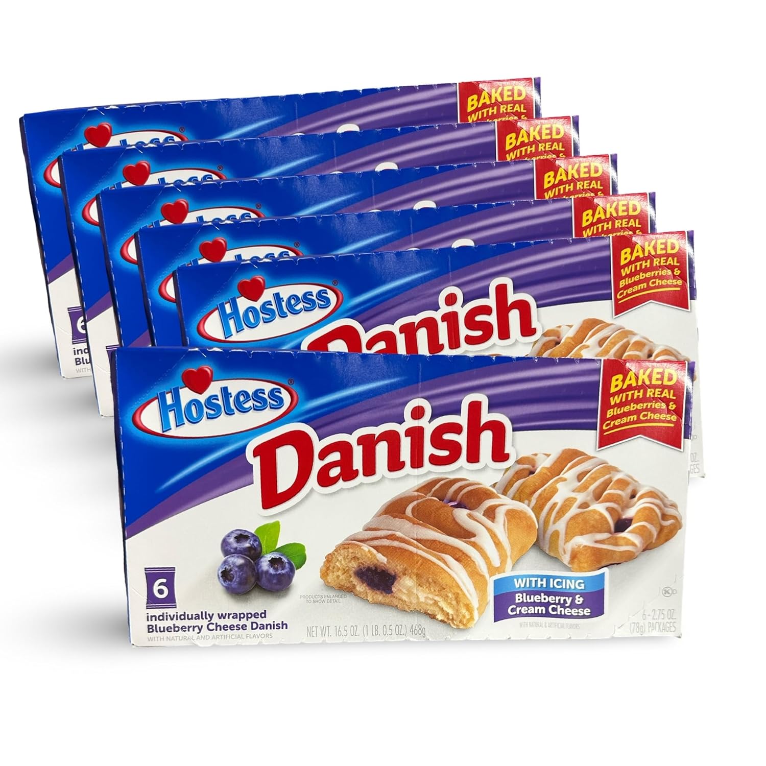 Hostess Blueberry Cheese Danish Multipack, 6 Per Box, Case of 6 (36 Danish)