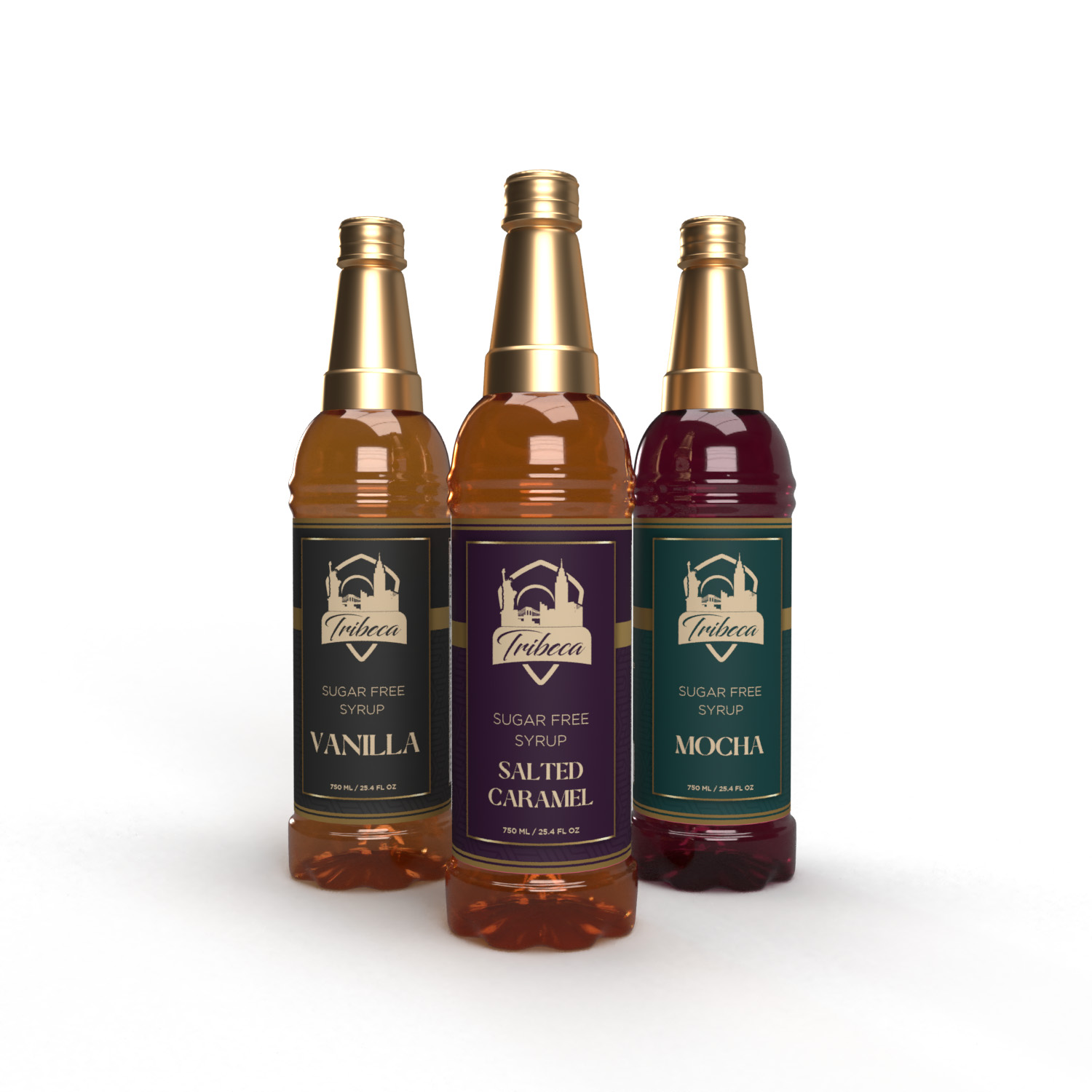 Tribeca Sugar Free Syrup, Made With Stevia | Salted Caramel, Vanilla and Mocha 750 Ml (25.4 Fl Oz)