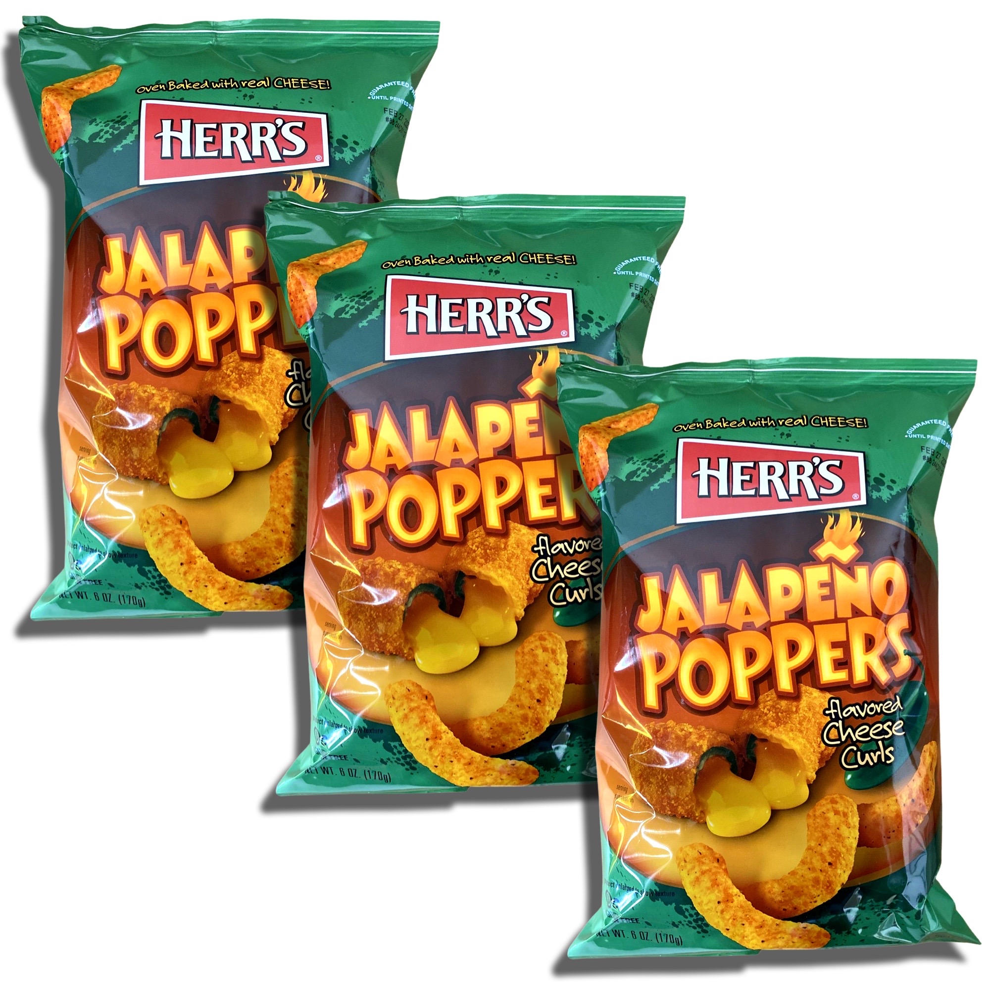 Herr's Jalapeno Poppers Cheese Curls | 3 Big 6 oz. Bags