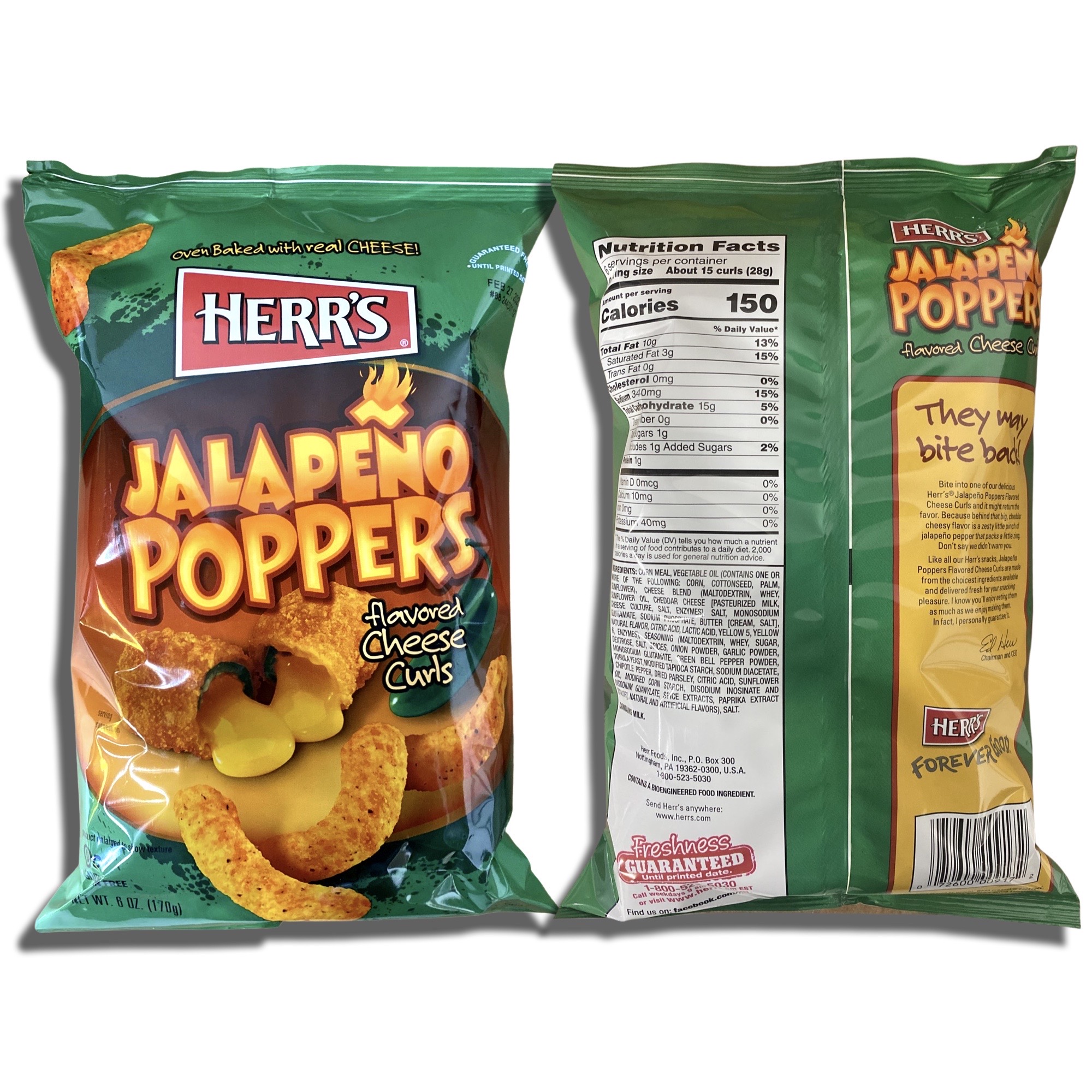 Herr's Jalapeno Poppers Cheese Curls | 3 Big 6 oz. Bags 3