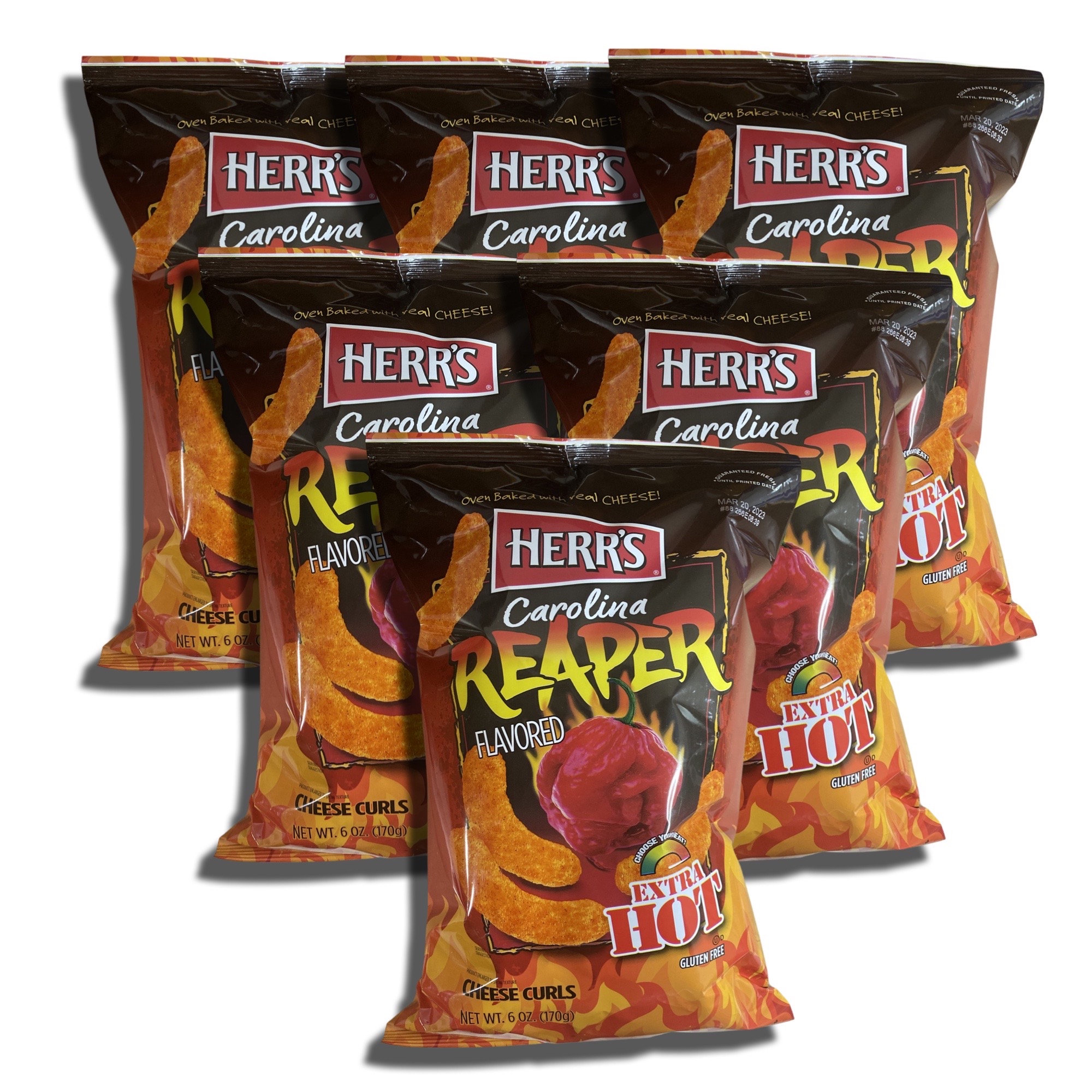 Herr’s Carolina Reaper Cheese Curls | Extra Hot & Cheesy Snack, 3 Big Bags Pack 6