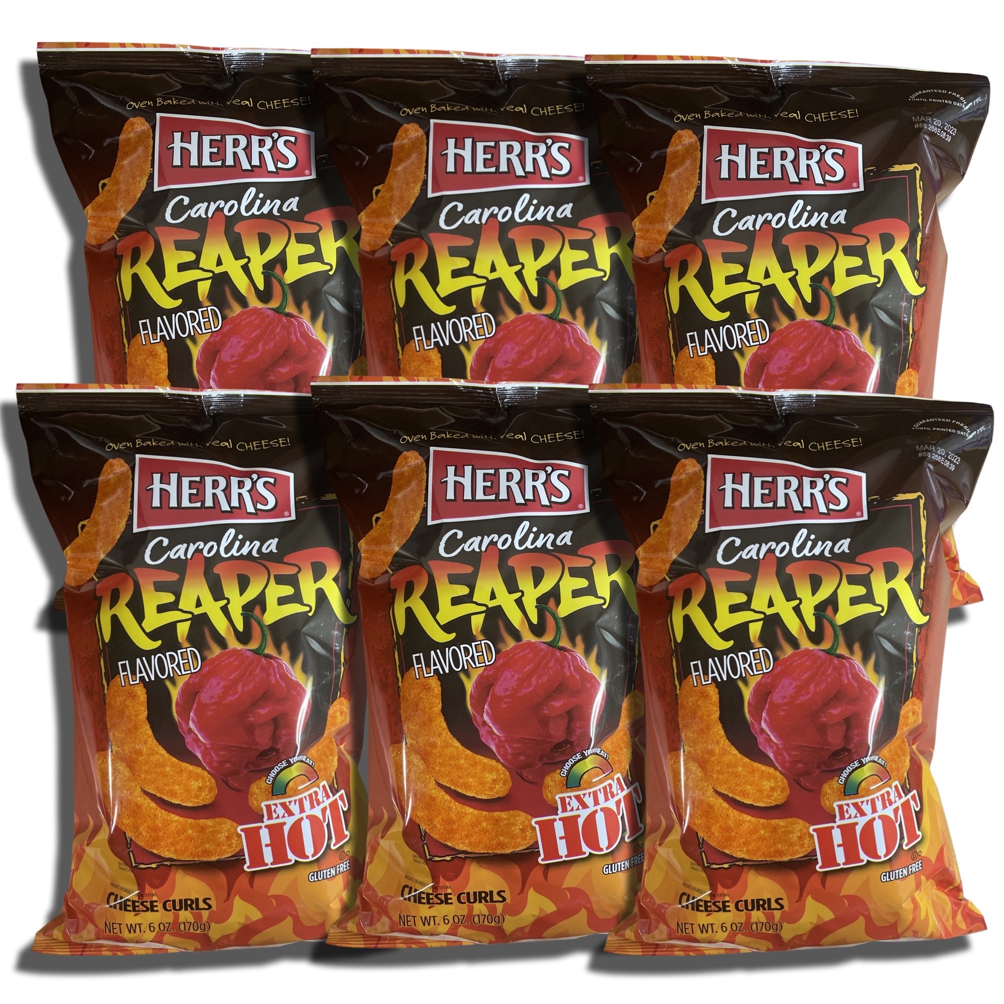 Herr’s Carolina Reaper Cheese Curls | Extra Hot & Cheesy Snack, 3 Big Bags Pack 8