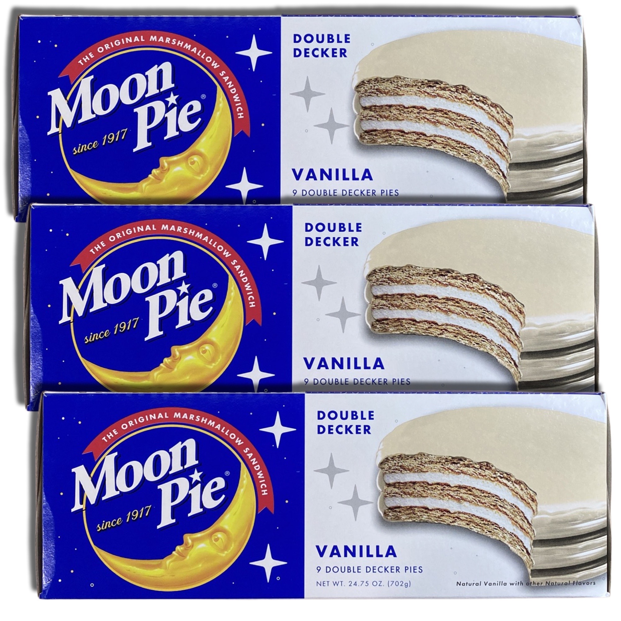 Double Decker Marshmallow Sandwich by Moon Pie | 9 Count Box | Value Pack of 3 (27 Total Pies) (Vanilla)
