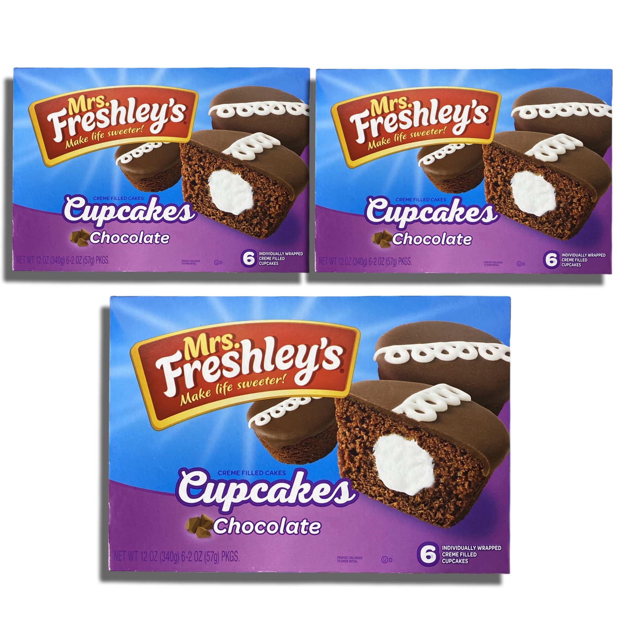 Chocolate Cream-Filled Iced Cupcakes by Mrs. Freshley's   Box of 6 | Value Pack of 3 (18 Cupcakes Total) 7