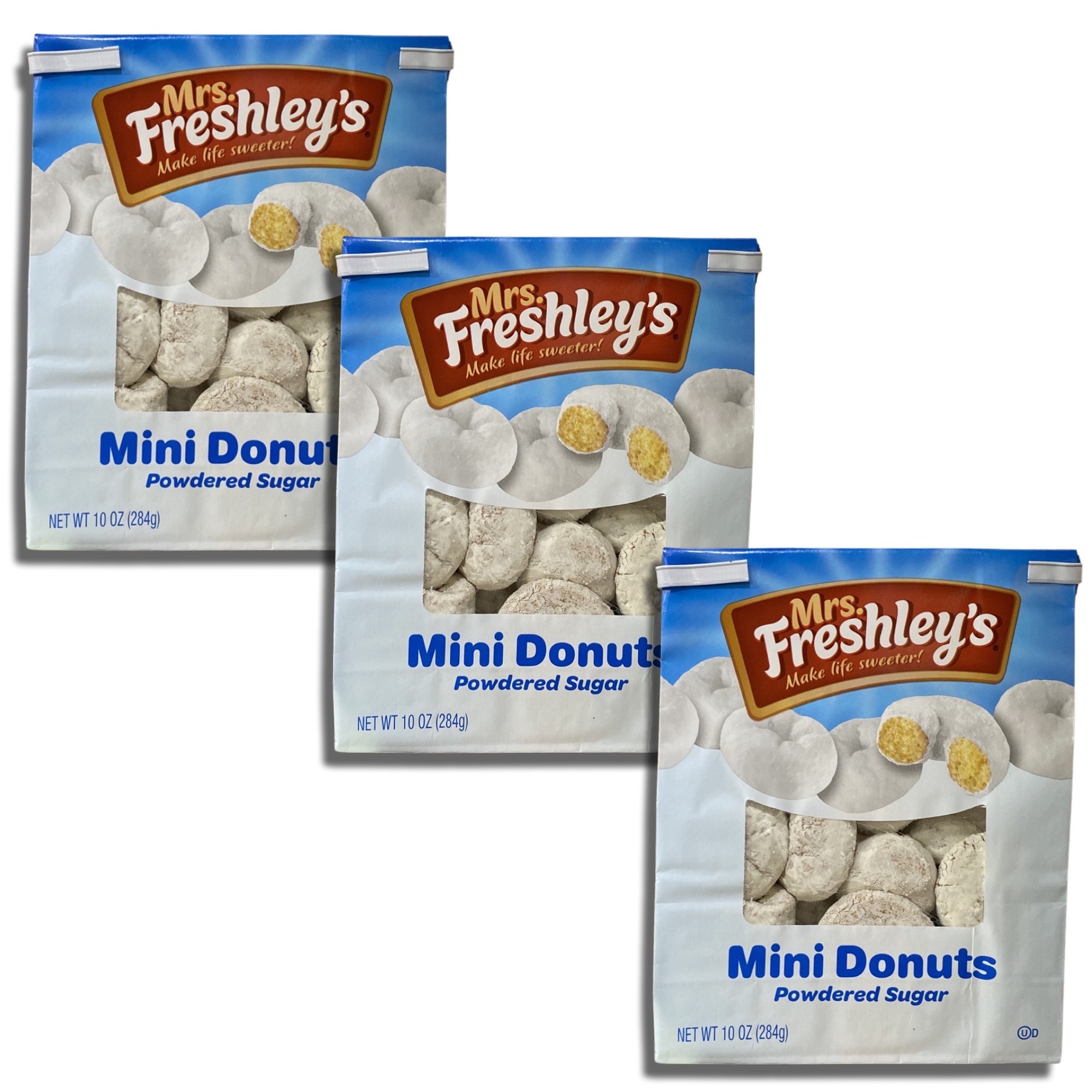 Powdered Sugar Mini Donuts by Mrs. Freshley's   10 Oz Bag | Value Pack of 3 3