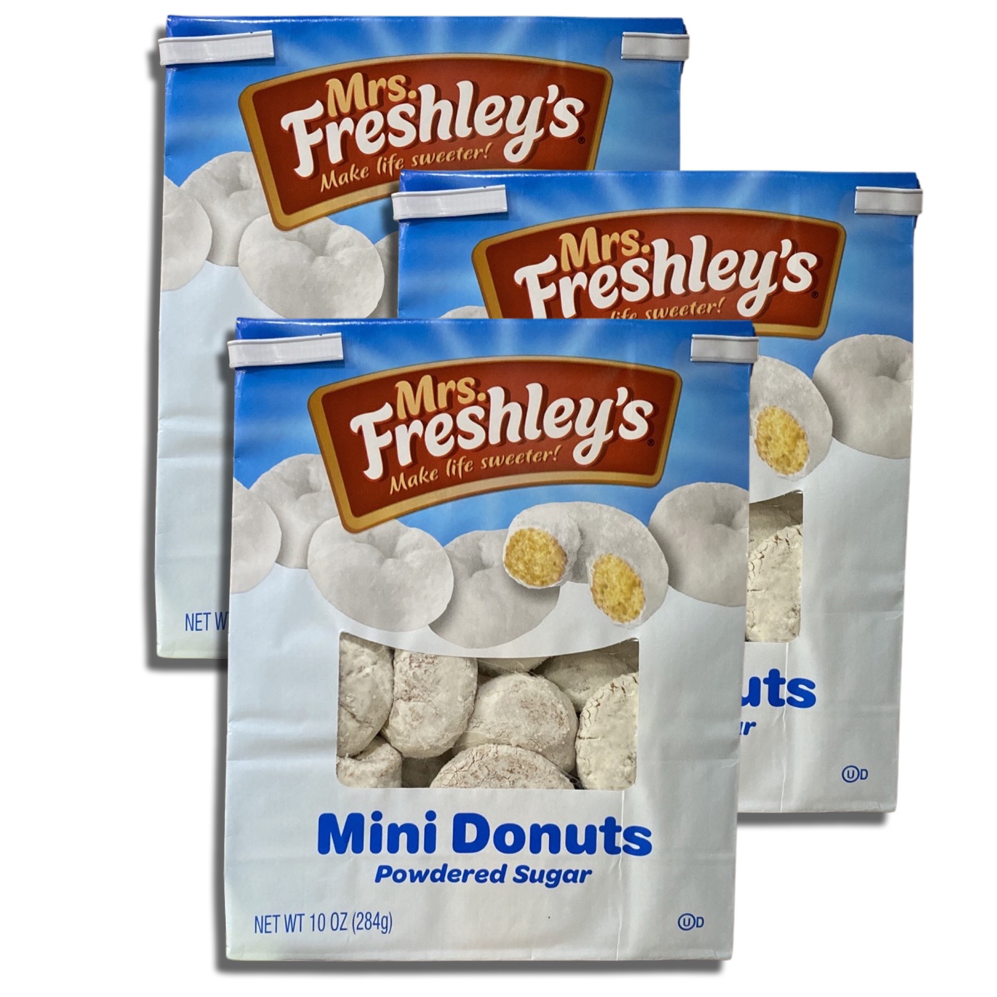 Powdered Sugar Mini Donuts by Mrs. Freshley's   10 Oz Bag | Value Pack of 3