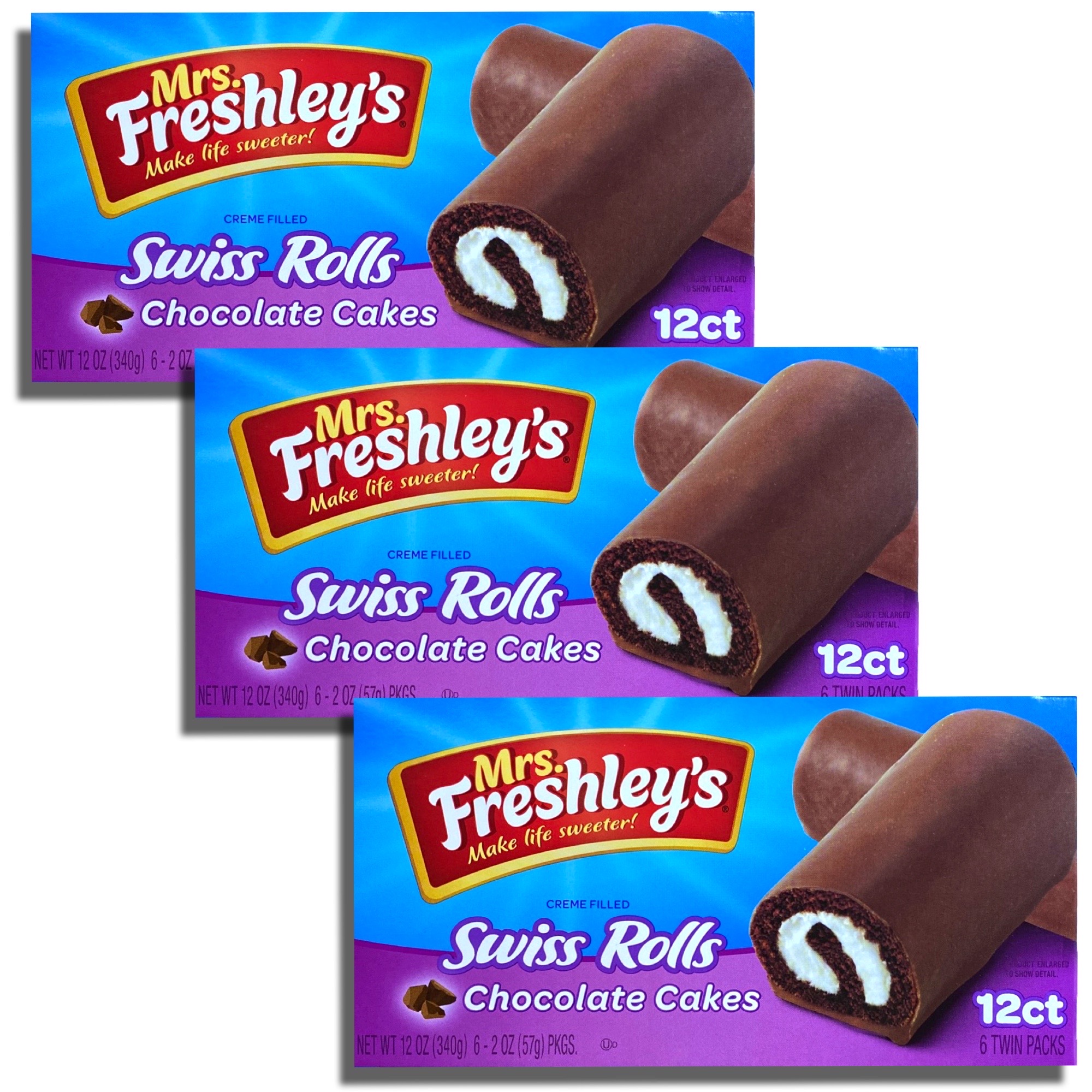 Mrs. Freshley's Swiss Rolls Snack Cakes, Pack of 3 (36 Total cakes)