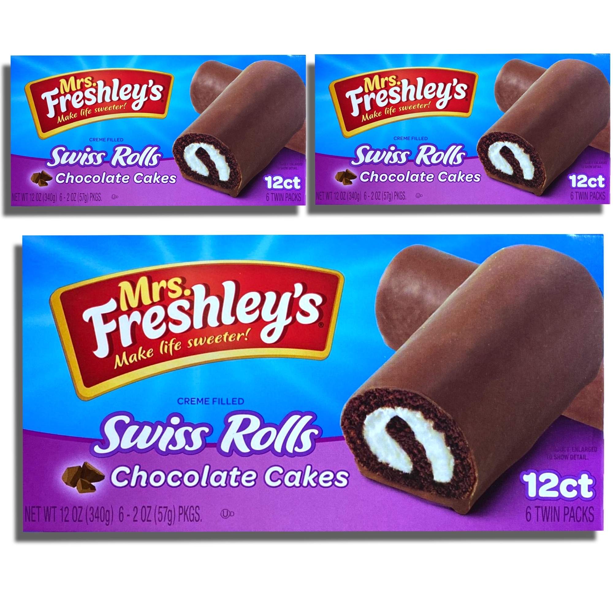 Mrs. Freshley's Swiss Rolls Snack Cakes, Pack of 3 (36 Total cakes) 3