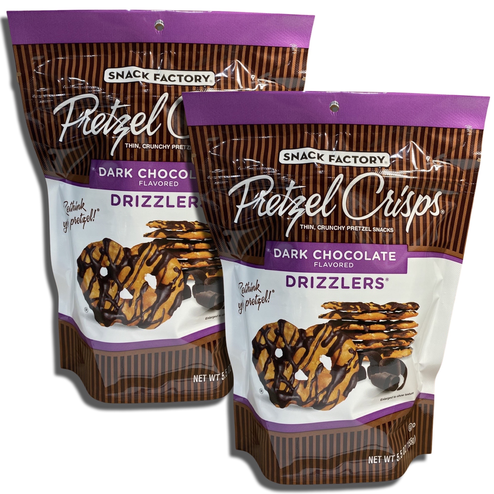 Snack Factory Dark Chocolate Pretzel Crisps Drizzlers 5.5 Ounce, 2 Packs