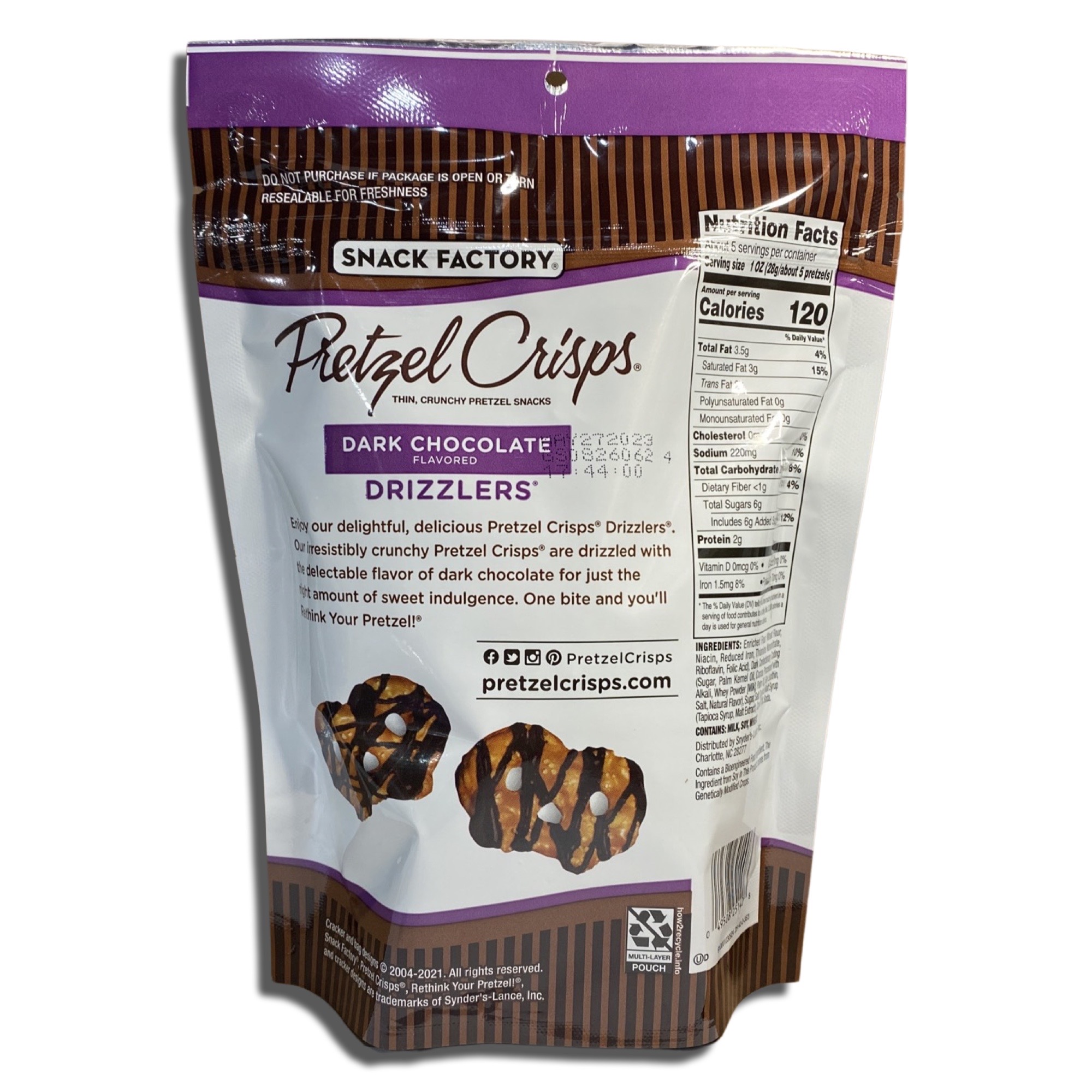 Snack Factory Dark Chocolate Pretzel Crisps Drizzlers 5.5 Ounce, 2 Packs 6