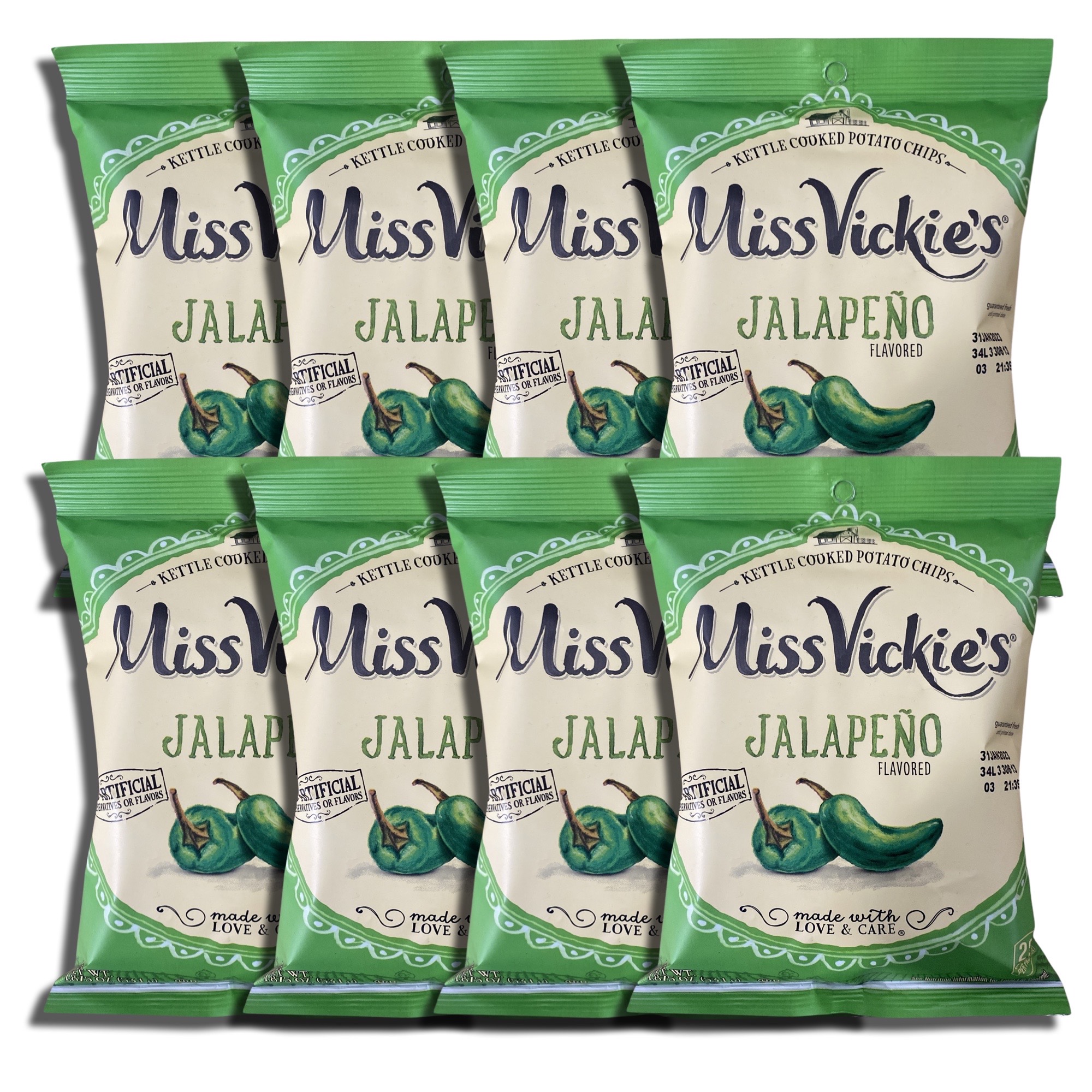 Miss Vickie's Jalapeno Kettle Cooked Potato Chips, 1.875 Oz, 8 Bags