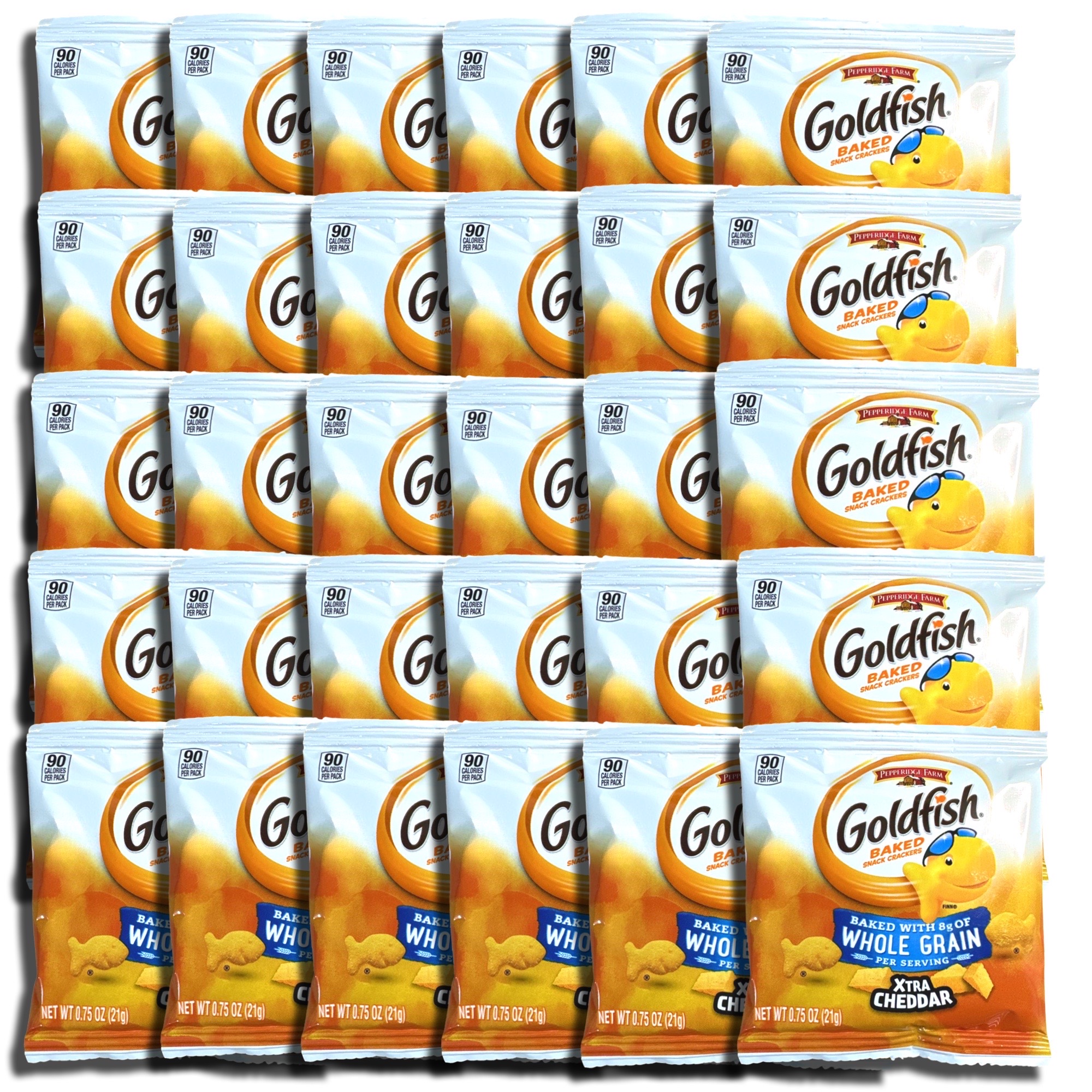 Goldfish Whole Grain Xtra Cheddar Goldfish Crackers Individual Bags Bulk, 30 Pack