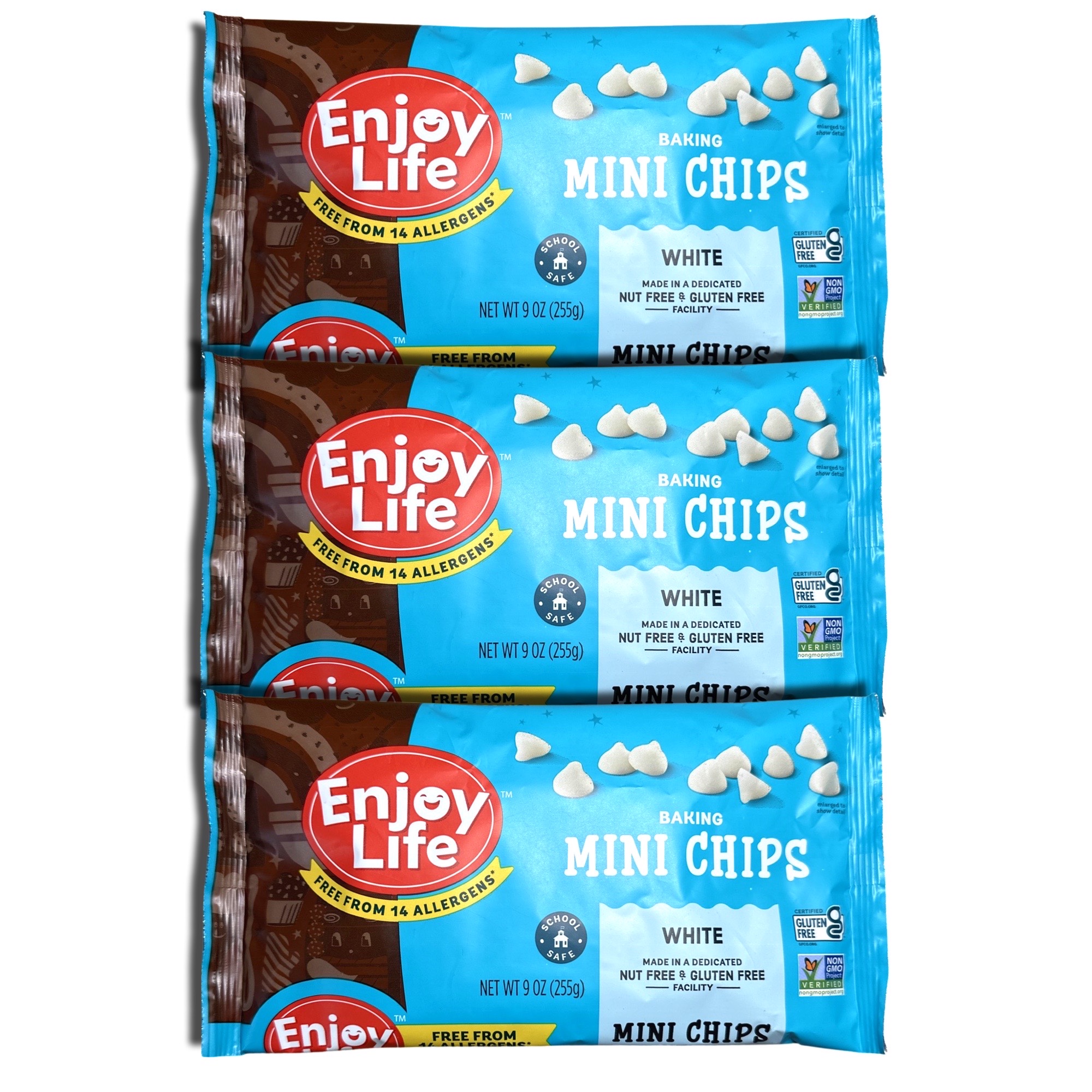 Enjoy Life White Chocolate Mini Baking Chips, Allergen Free, School Approved, 3 Bags 6