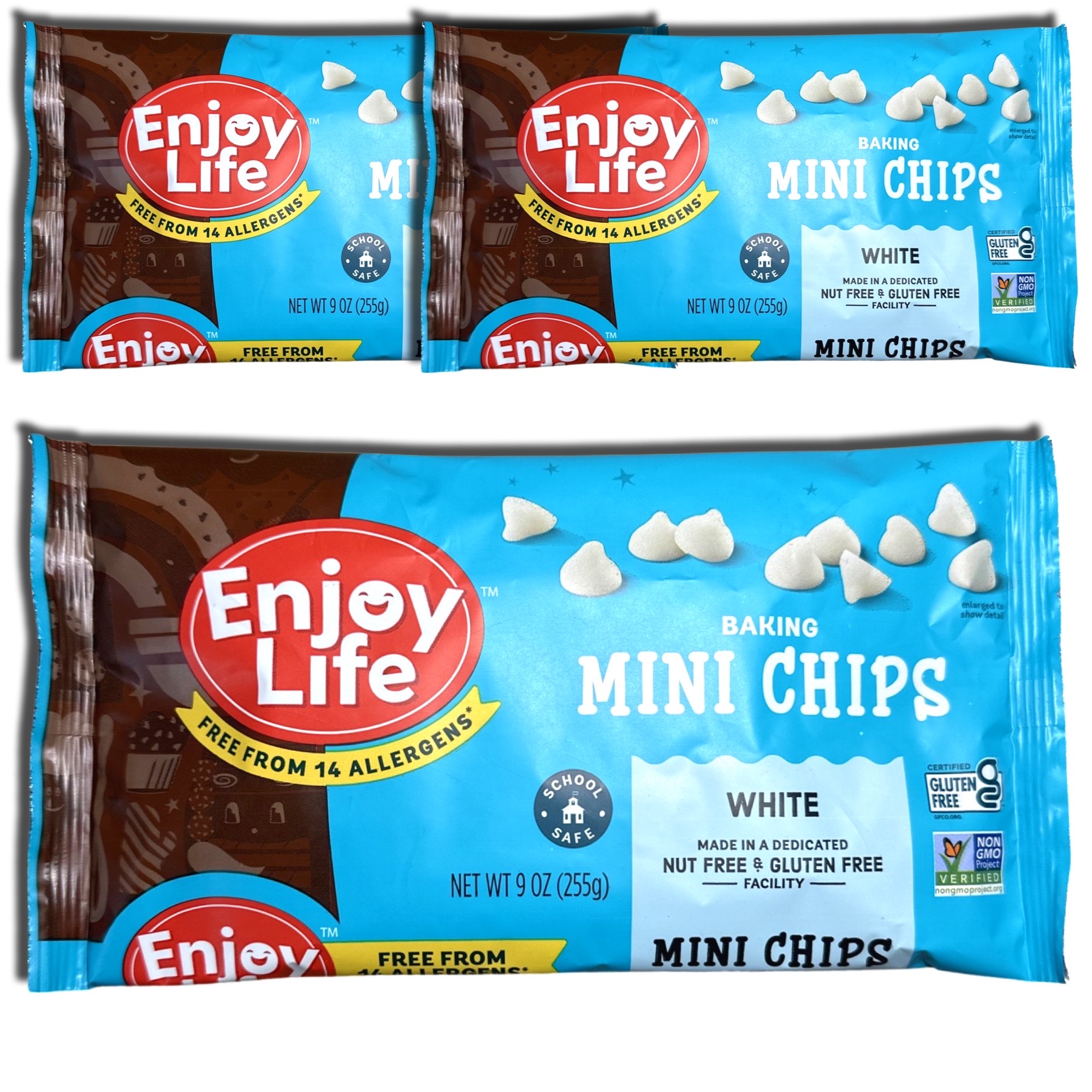 Enjoy Life White Chocolate Mini Baking Chips, Allergen Free, School Approved, 3 Bags 5
