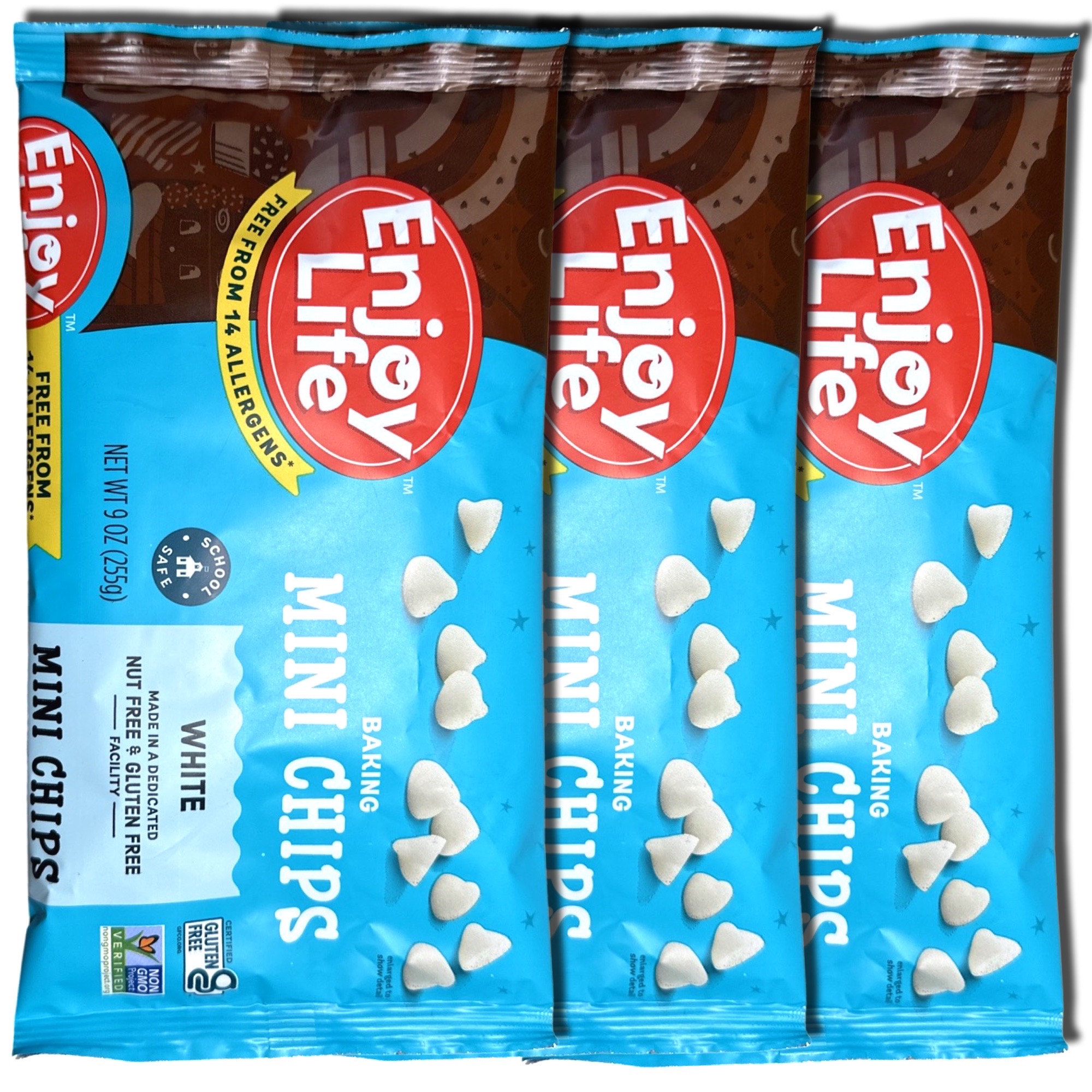 Enjoy Life White Chocolate Mini Baking Chips, Allergen Free, School Approved, 3 Bags 8