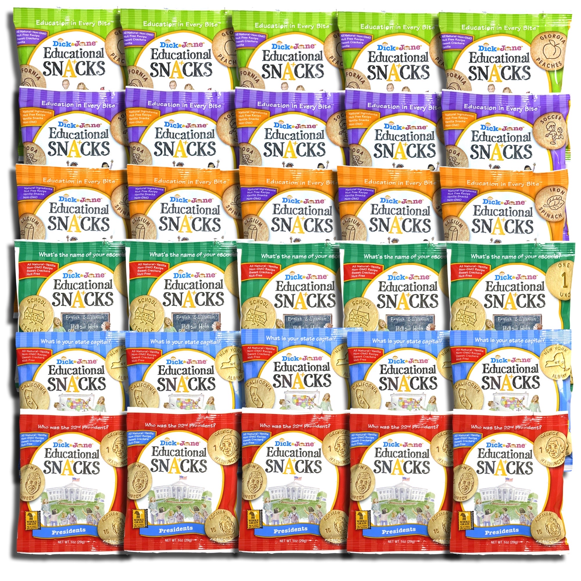 Educational Snack Crackers by Dick & Jane | 1 Ounce | Variety | Pack of 30