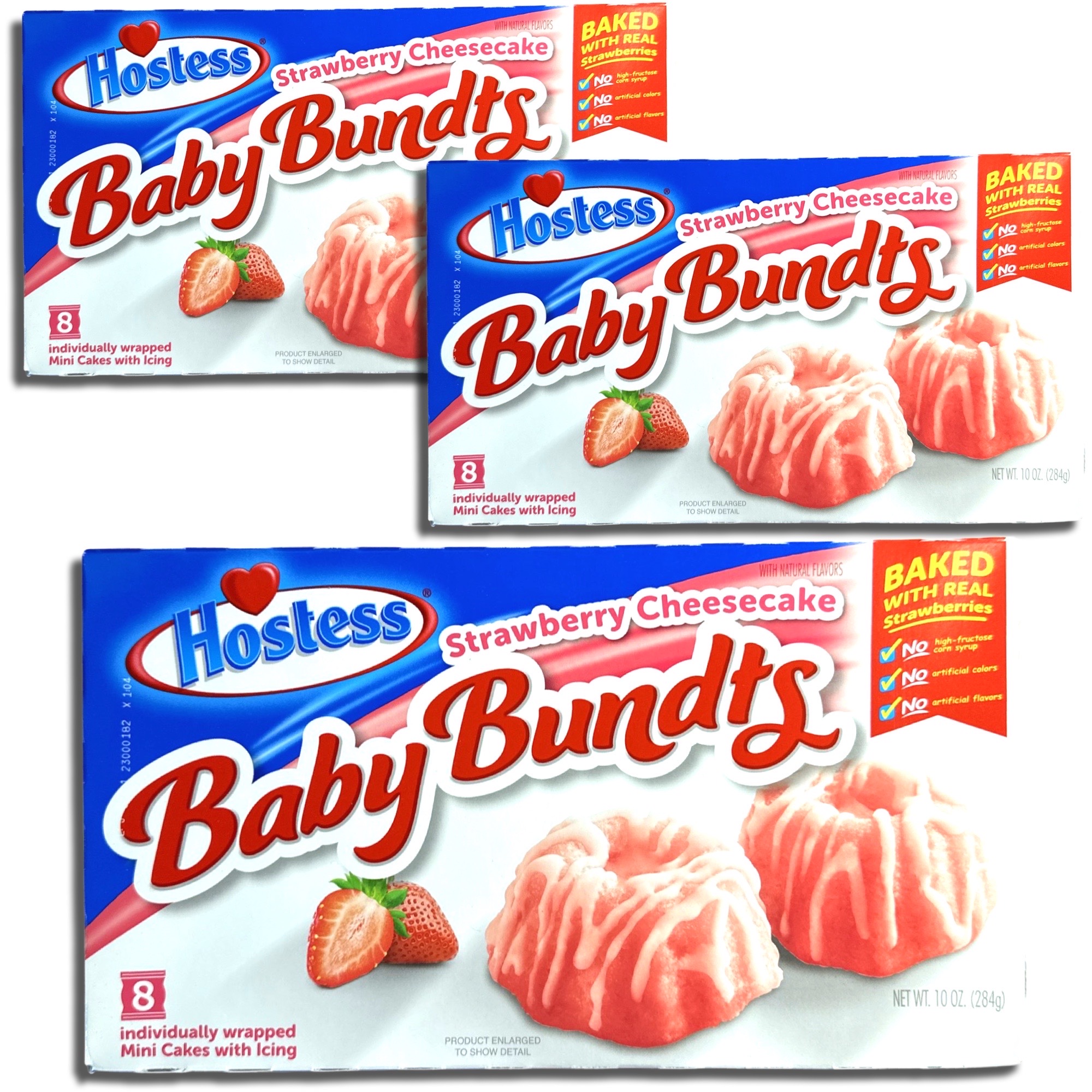 Hostess Baby Bundts Strawberry Cheesecake 10oz - 8 Individually Wrapped Mini Cakes with Real Strawberries & Icing - Soft Sweet Dessert Snacks 3