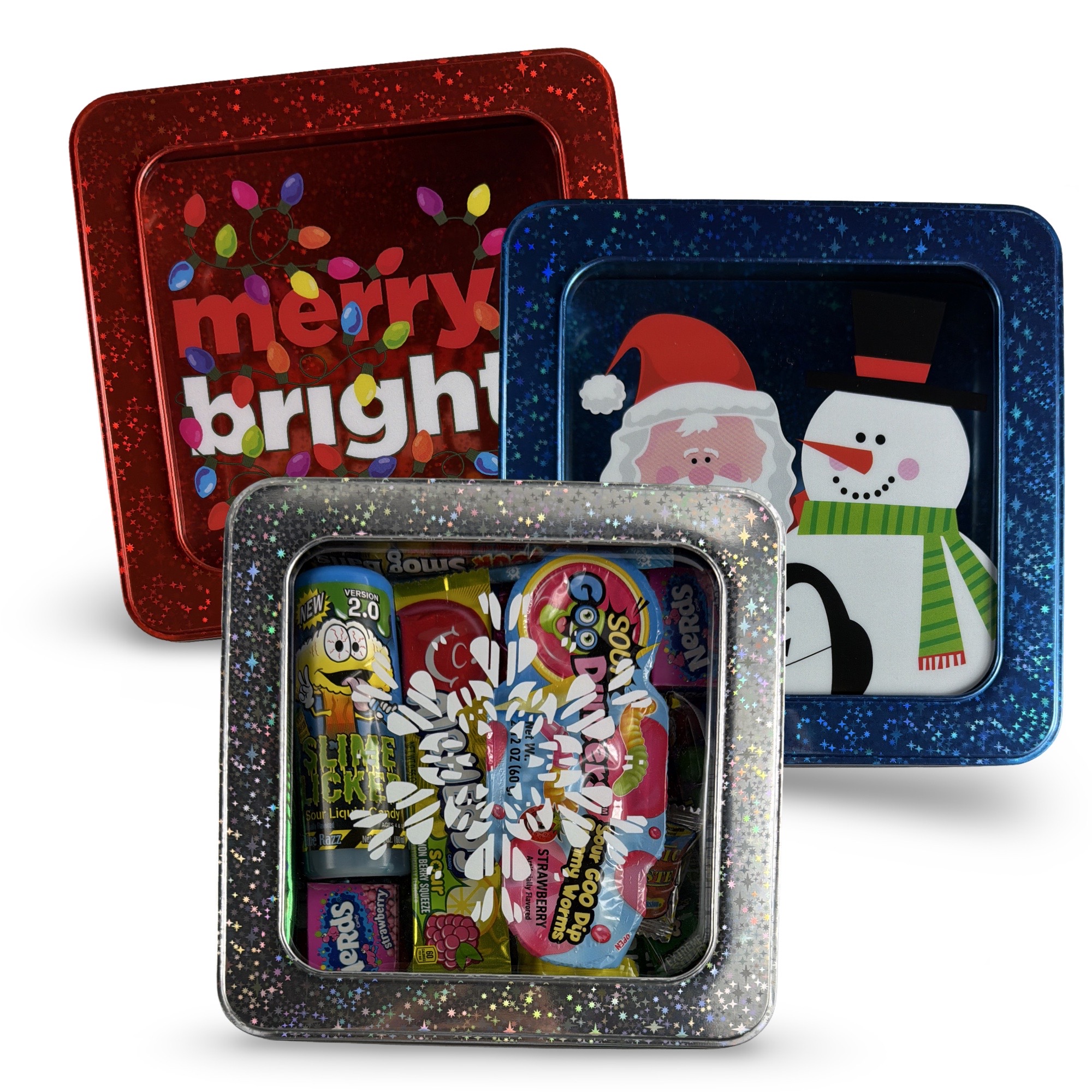 Holiday Candy Gift Tin | Square Color Tin with 1.5 lbs of Fruity, Sour & Sweet Candy | Great Gift Idea
