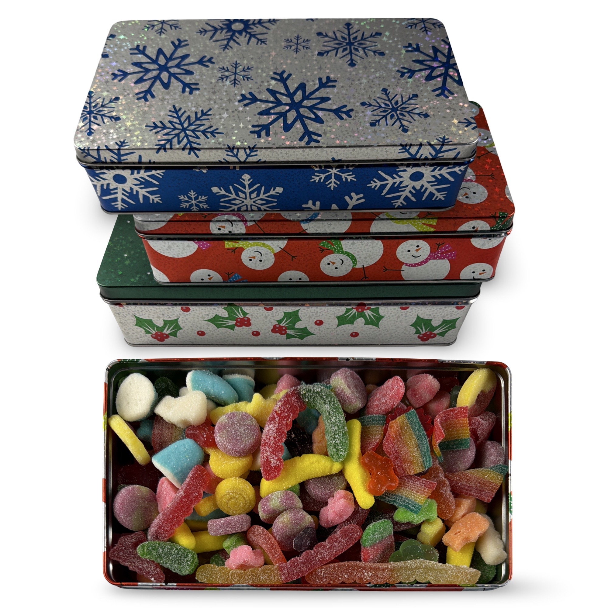 Holiday Candy Gift Tin | Collectable Case, 10 Flavors Sweet & Sour Gummies Mix