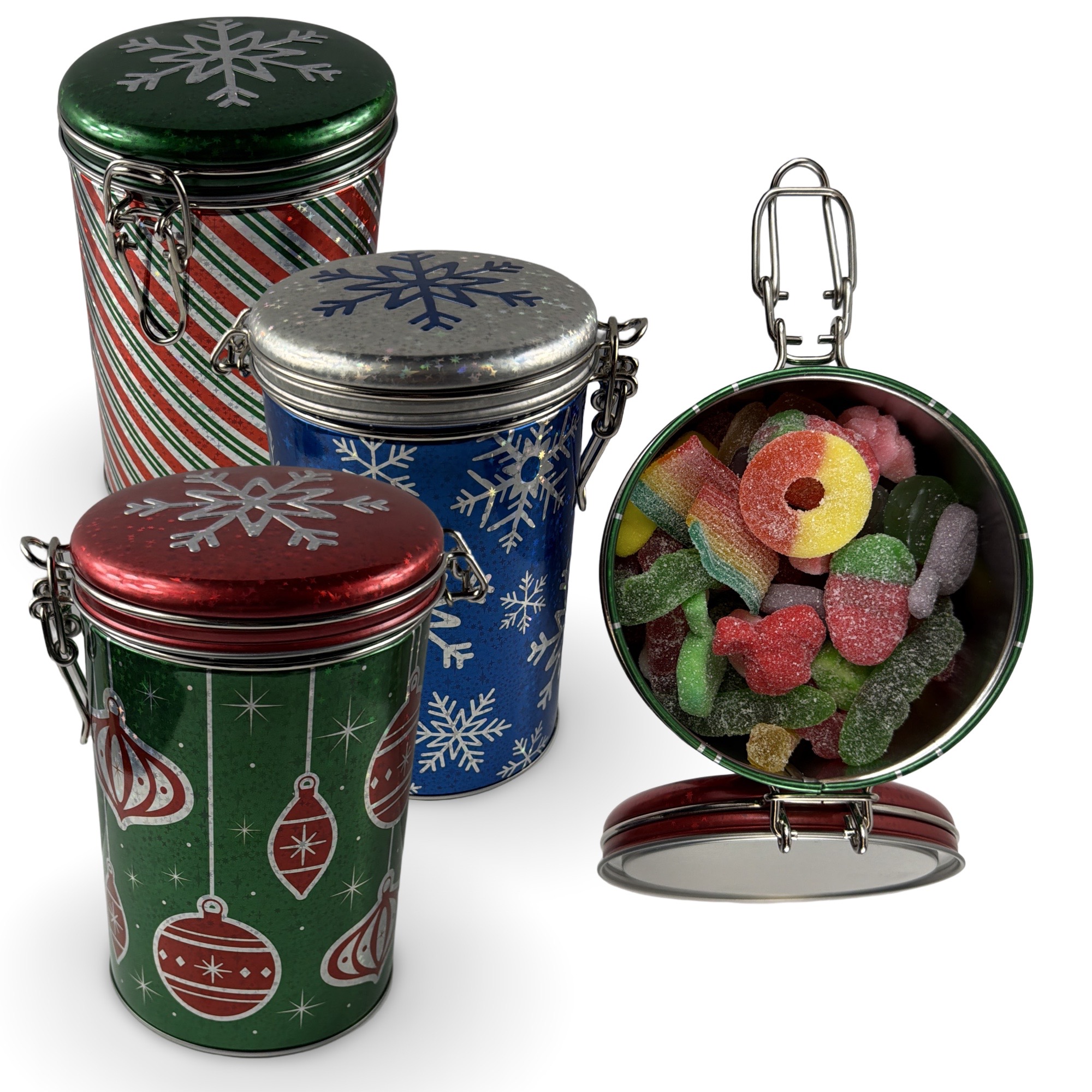 Holiday Candy Gift Tin | Collectable Jar, 10 Flavors Sweet & Sour Gummies Mix