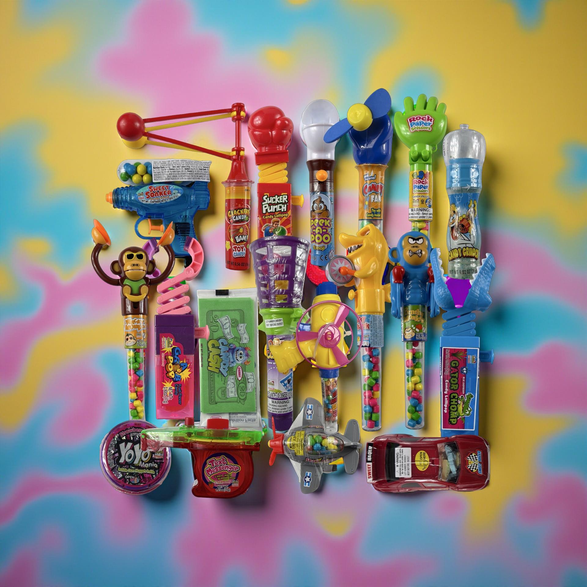 Fun Candy With Built-In Toys Box | 15 Retail-Size Functional Toy Candy Items | Box Varies | Includes Grinders, Cars, Fans, Clackers & More 5