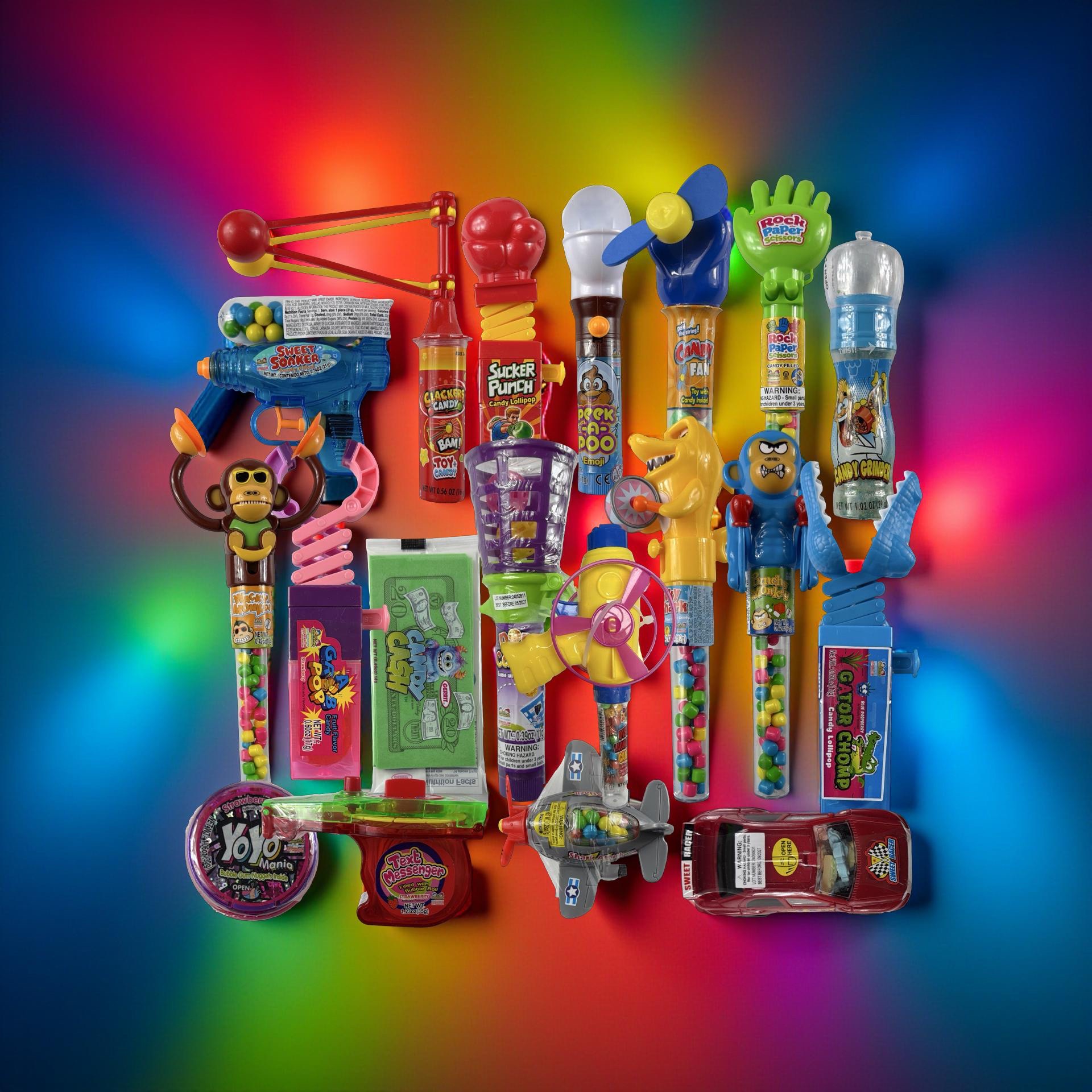 Fun Candy With Built-In Toys Box | 15 Retail-Size Functional Toy Candy Items | Box Varies | Includes Grinders, Cars, Fans, Clackers & More 6