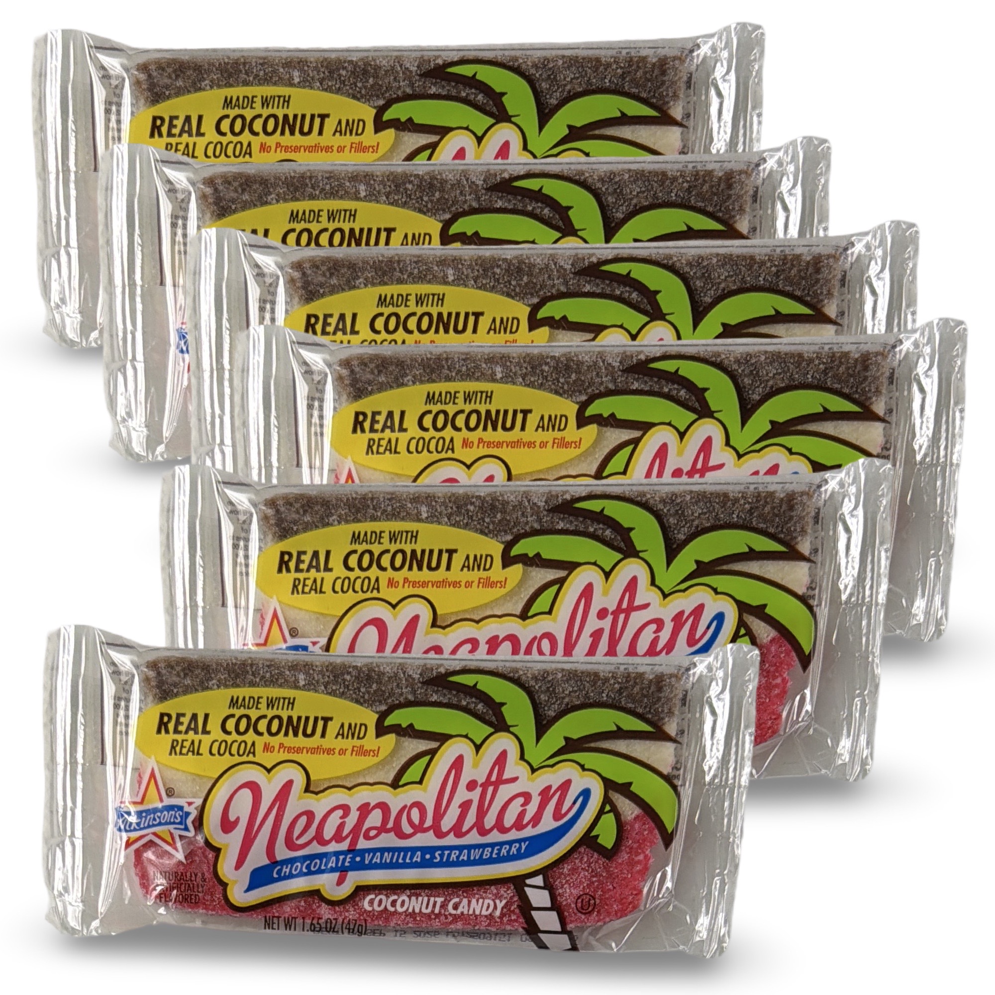 Atkinson’s Neapolitan Chewy Coconut Bars – 1.65 oz Bars, Pack of 6 | Nostalgic Triple-Layer Candy