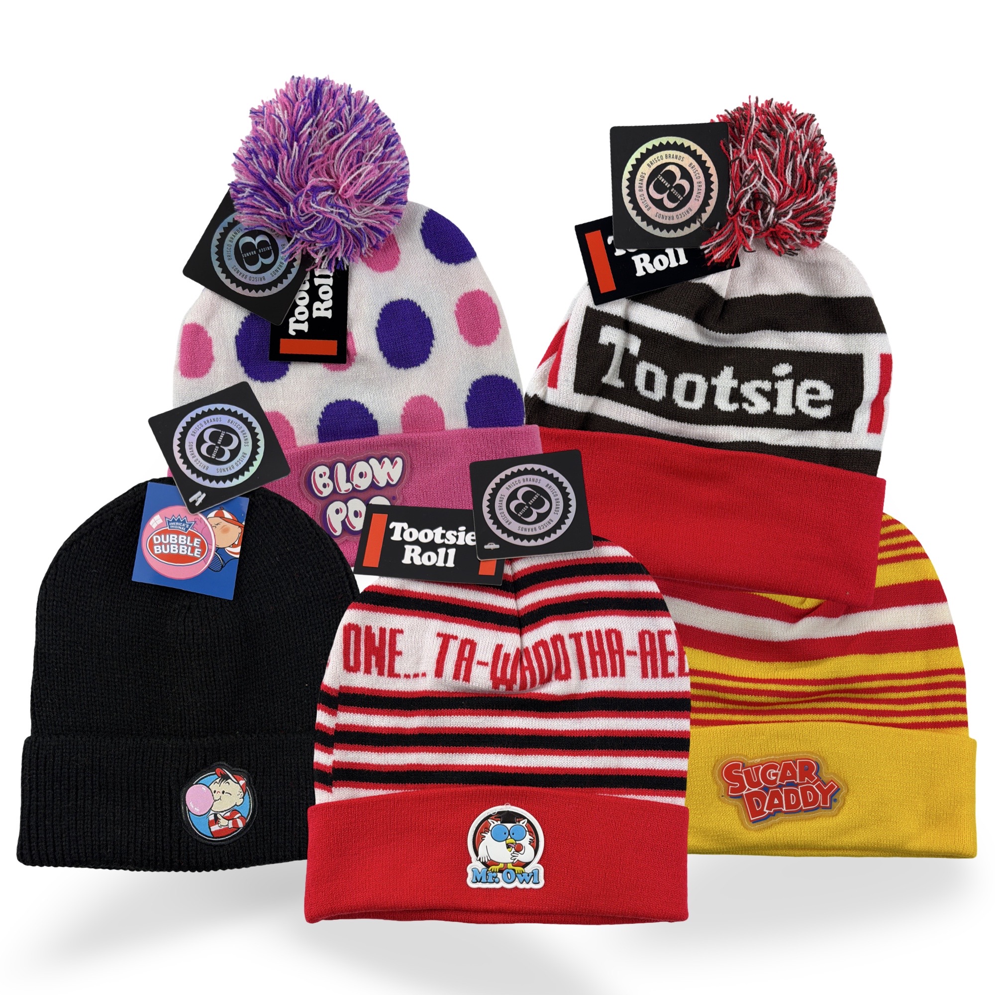 Nostalgic Candy-Themed Winter Hats – Officially Licensed Beanies | One Size Fits All | Tootsie Roll, Sugar Daddy, Dubble Bubble, Blow Pop Designs