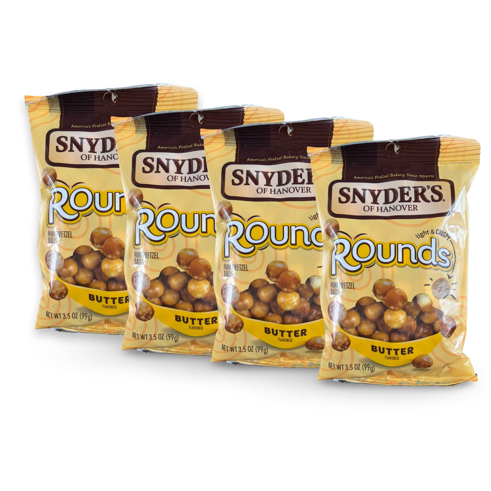Snyder's of Hanover Pretzels – 3.5 oz Bags, 4 Pack | Rounds Butter