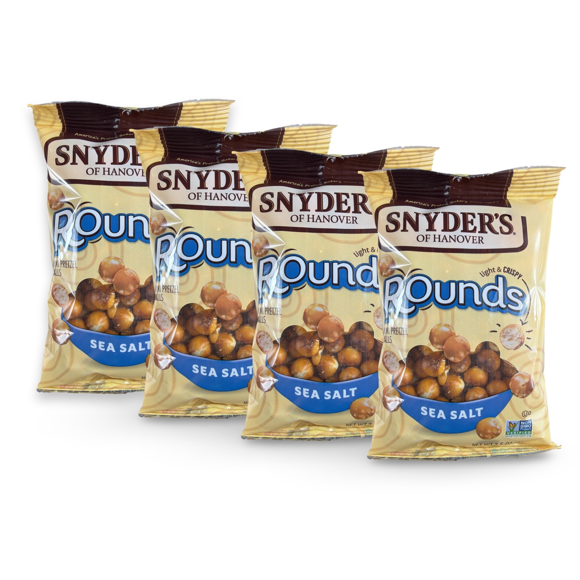 Snyder's of Hanover Pretzels – 3.5 oz Bags, 4 Pack | Rounds Sea Salt
