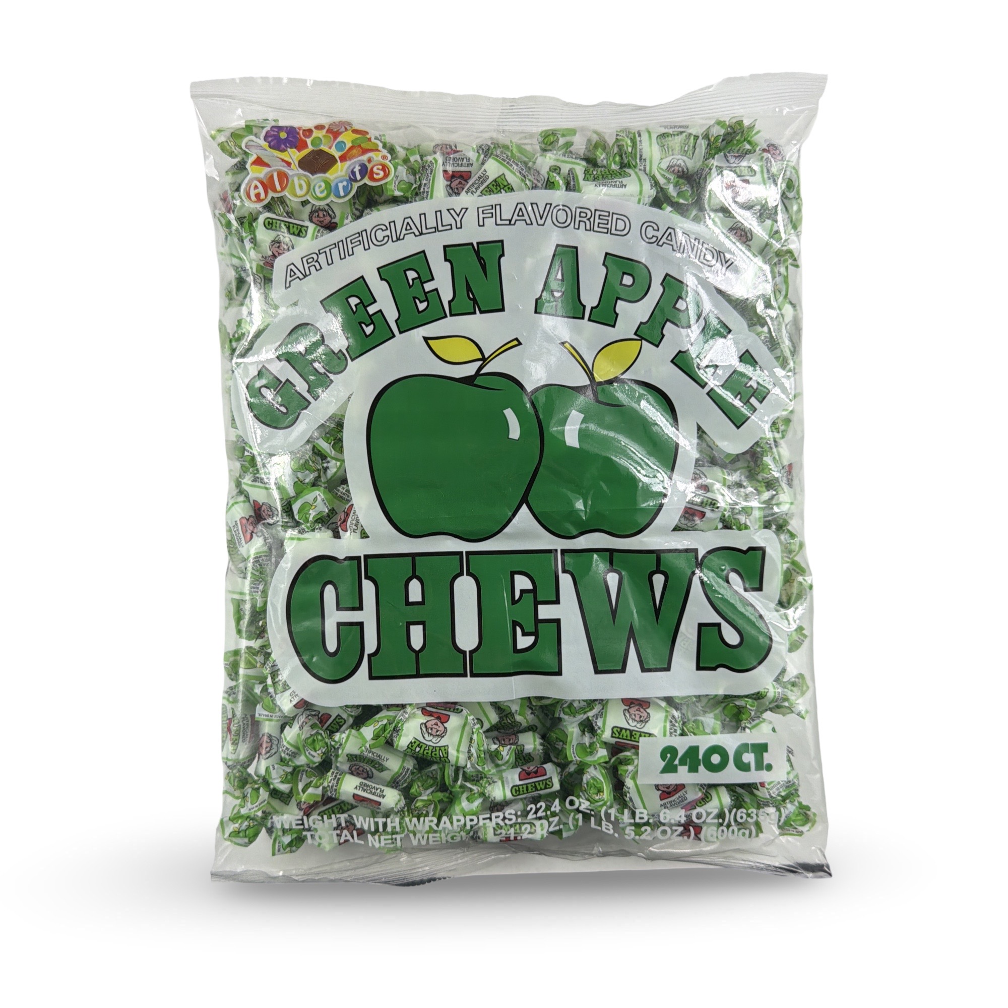 Albert’s Fruit Chews – Classic Chewy Candy 240 Ct Bag | Individually Wrapped, Green Apple