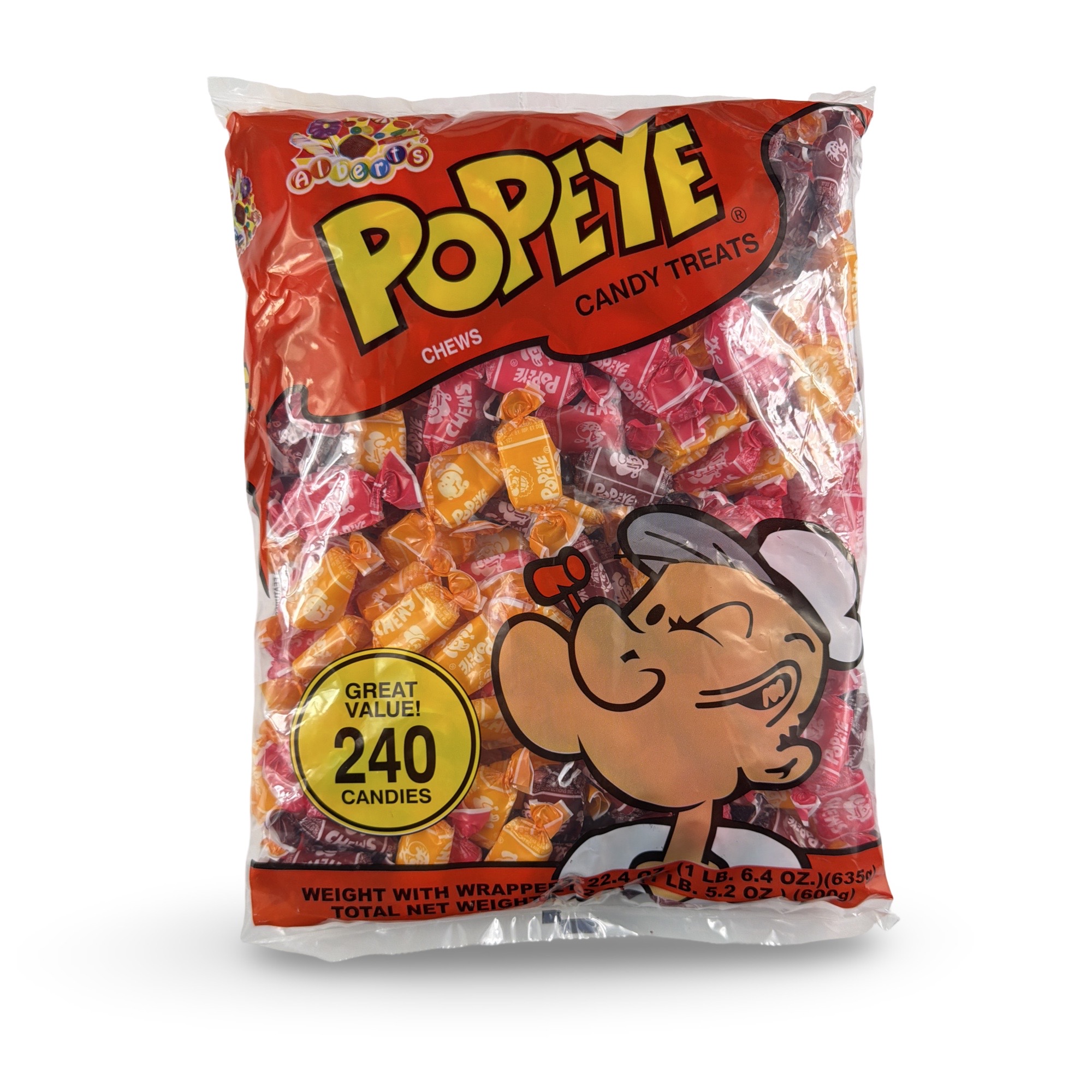 Albert’s Fruit Chews – Classic Chewy Candy 240 Ct Bag | Individually Wrapped, Popeye