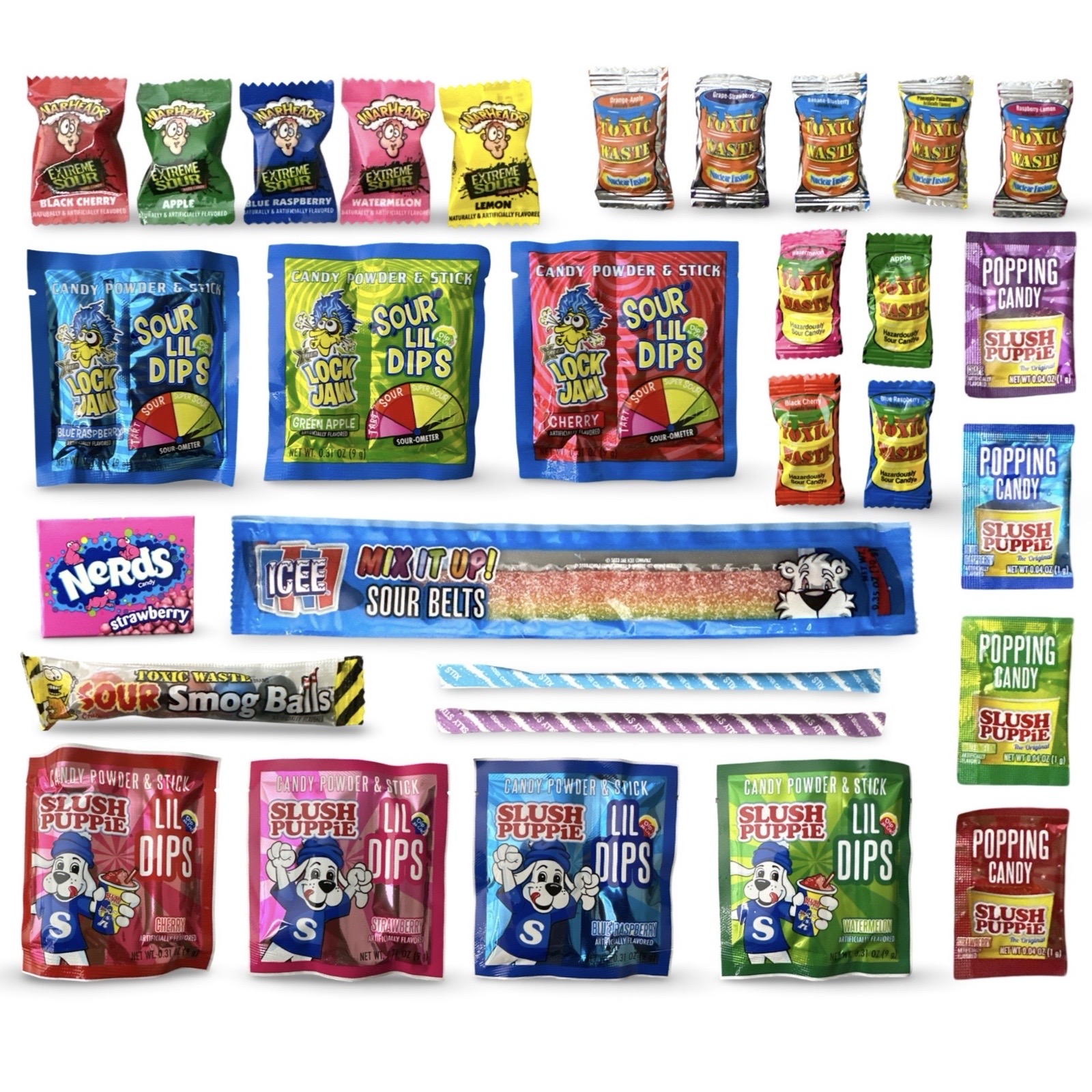 Sweet & Sour Candy Variety Sampler 2 Lb. With Lemonhead, efrutti, Icee, Fun Dip, Smarties, Airheads, Slush Puppy, Warheads, Icee, Nerds and more, 130 Pieces 5