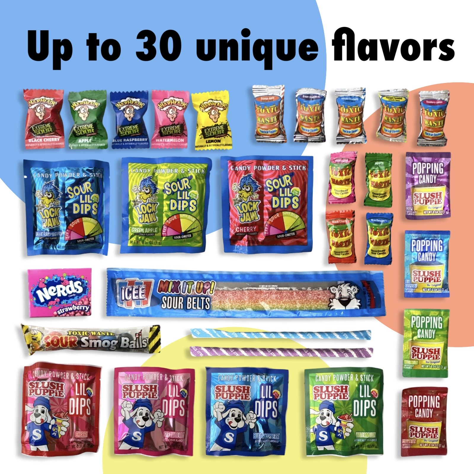 Sour Candy Variety Sampler Pack, Up to 30 Flavors | 60 Units Featuring Slush Puppy, Warheads, Icee, Nerds and more 5
