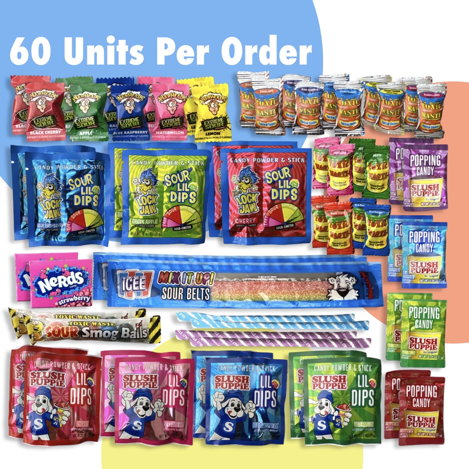Sour Candy Variety Sampler Pack, Up to 30 Flavors | 60 Units Featuring Slush Puppy, Warheads, Icee, Nerds and more 4