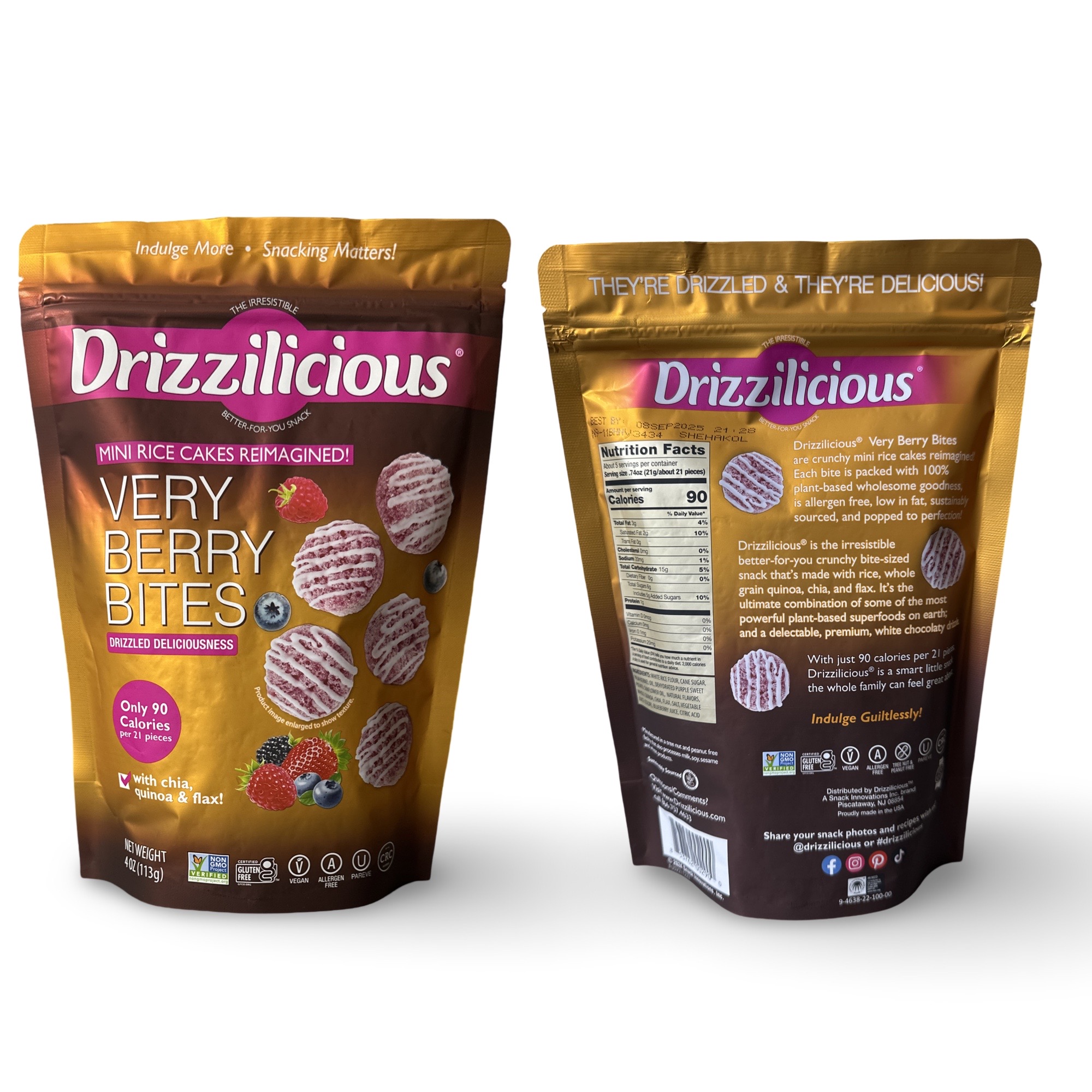 Drizzilicious Mini Rice Cake Bites and Popcorn Variety Pack | Very Berry, French Toast and Drizzled Popcorn, 4 Bags Total 4