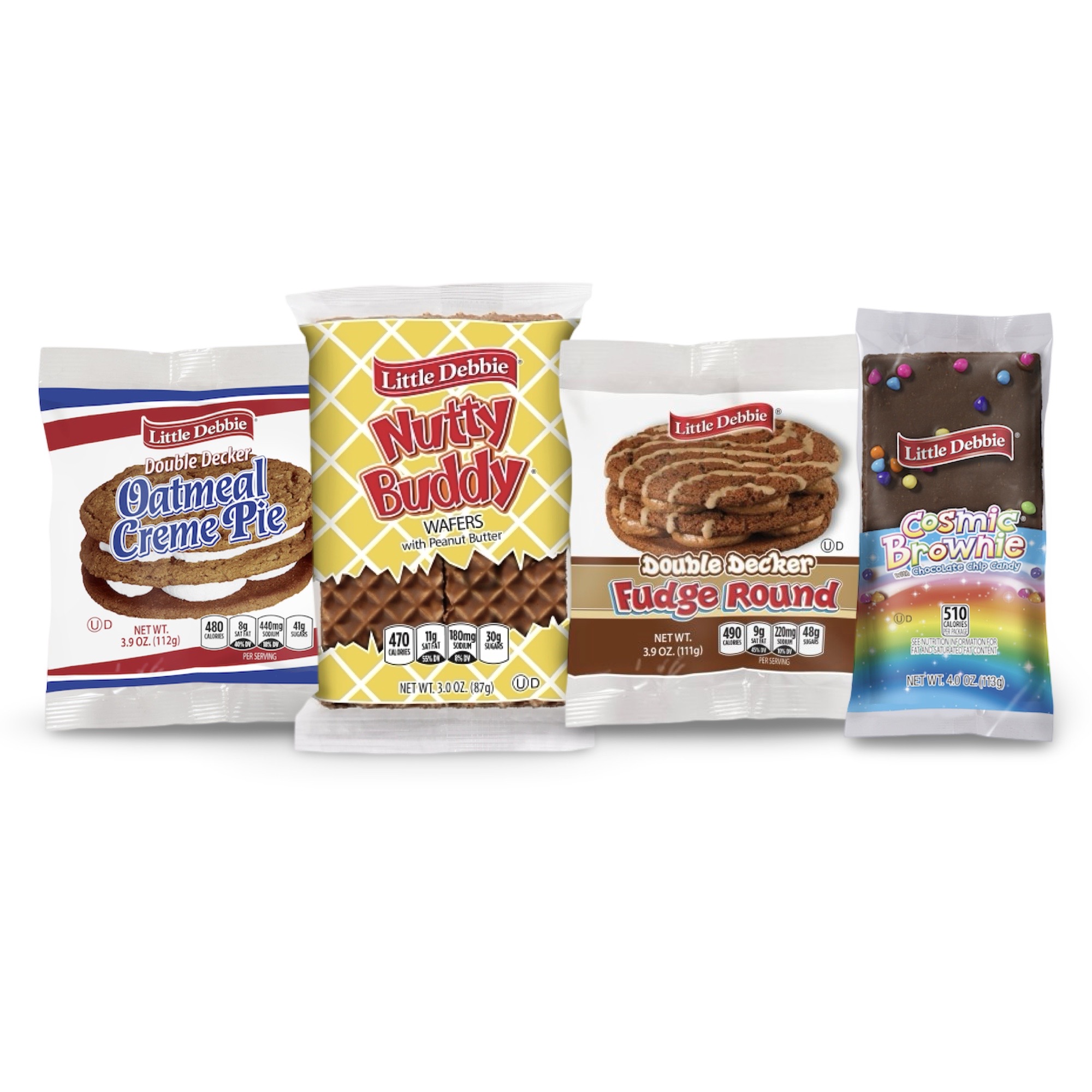 12 Pack Little Debbie Variety, Cosmic Brownie, Oatmeal Doubler Decker, Fudge Doubler Decker and Nutty Buddy, Single Serve Packs 2