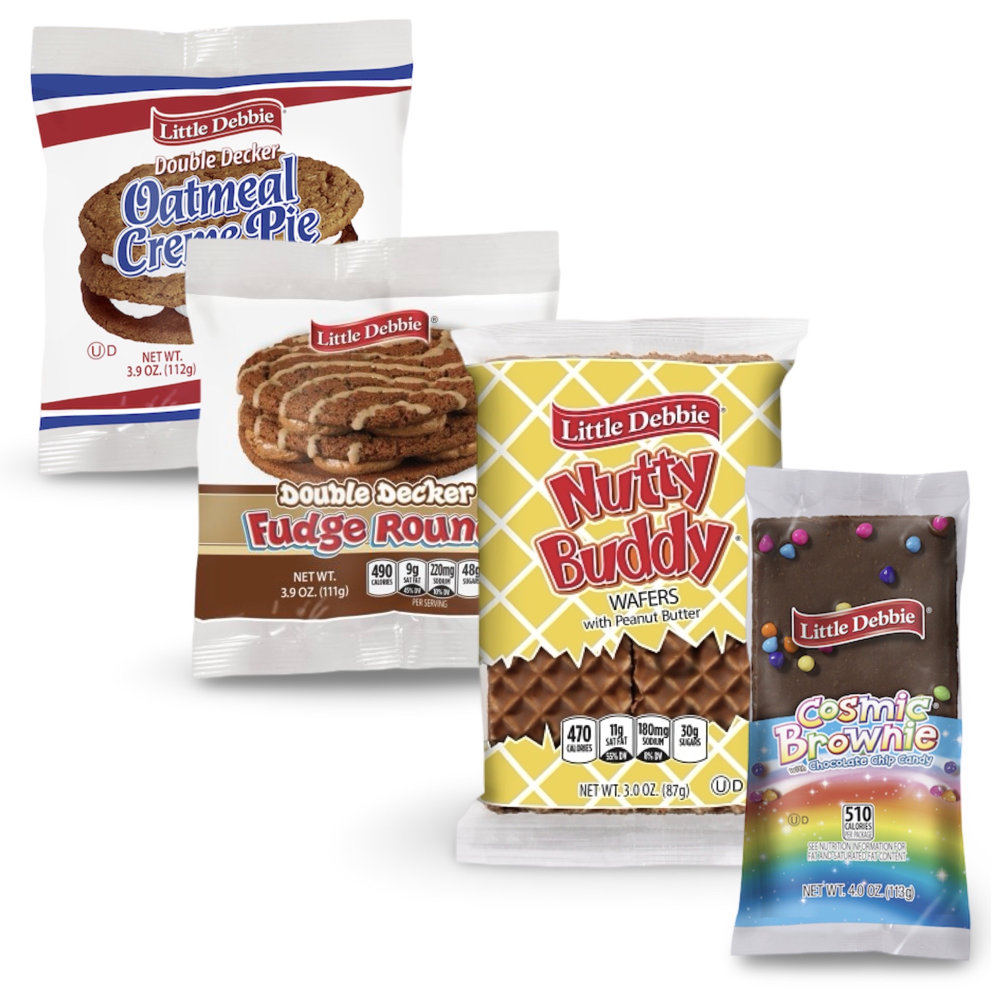 12 Pack Little Debbie Variety, Cosmic Brownie, Oatmeal Doubler Decker, Fudge Doubler Decker and Nutty Buddy, Single Serve Packs 3