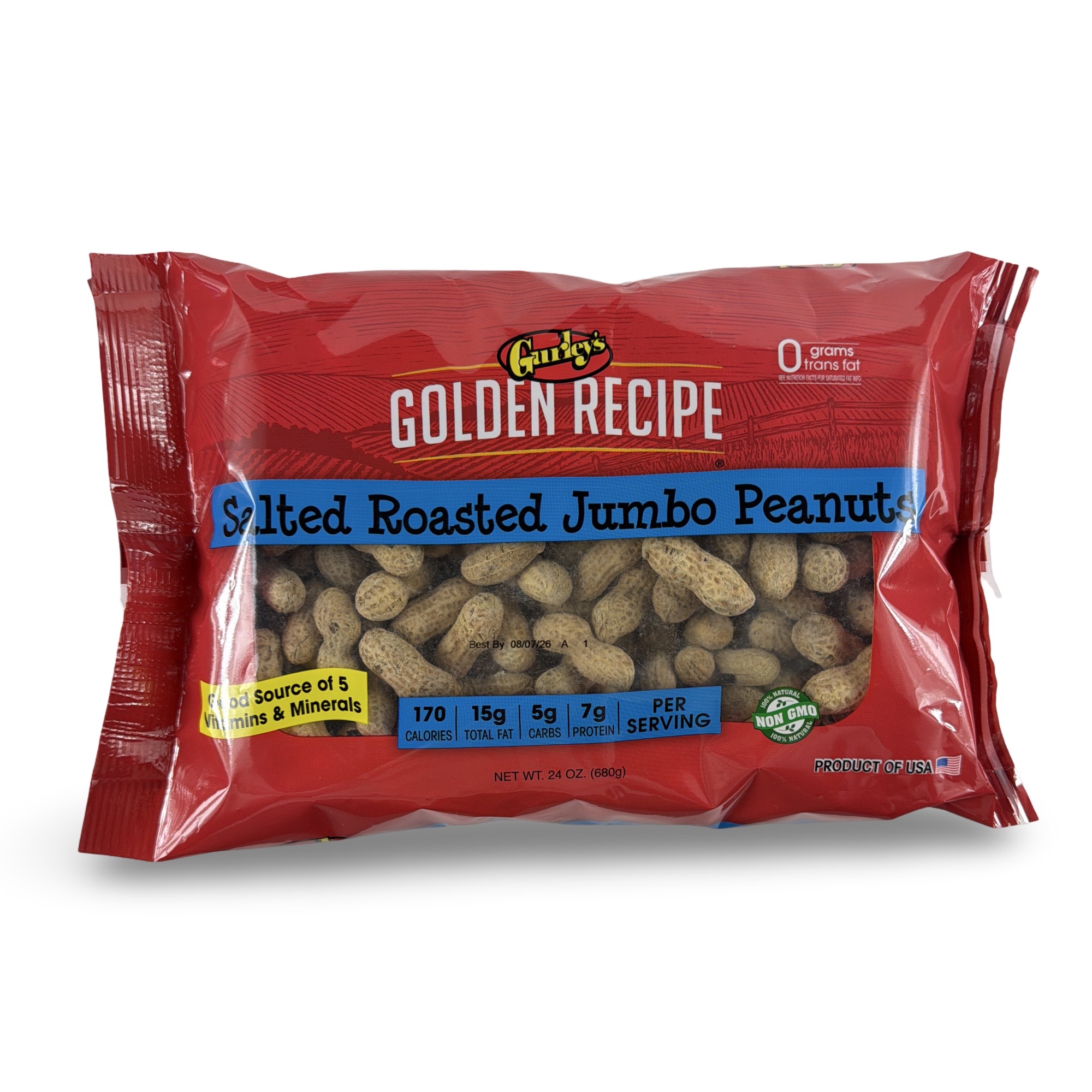 Gurley's Roasted Jumbo Peanuts – 24 oz Bag | Salted or No Salt Added