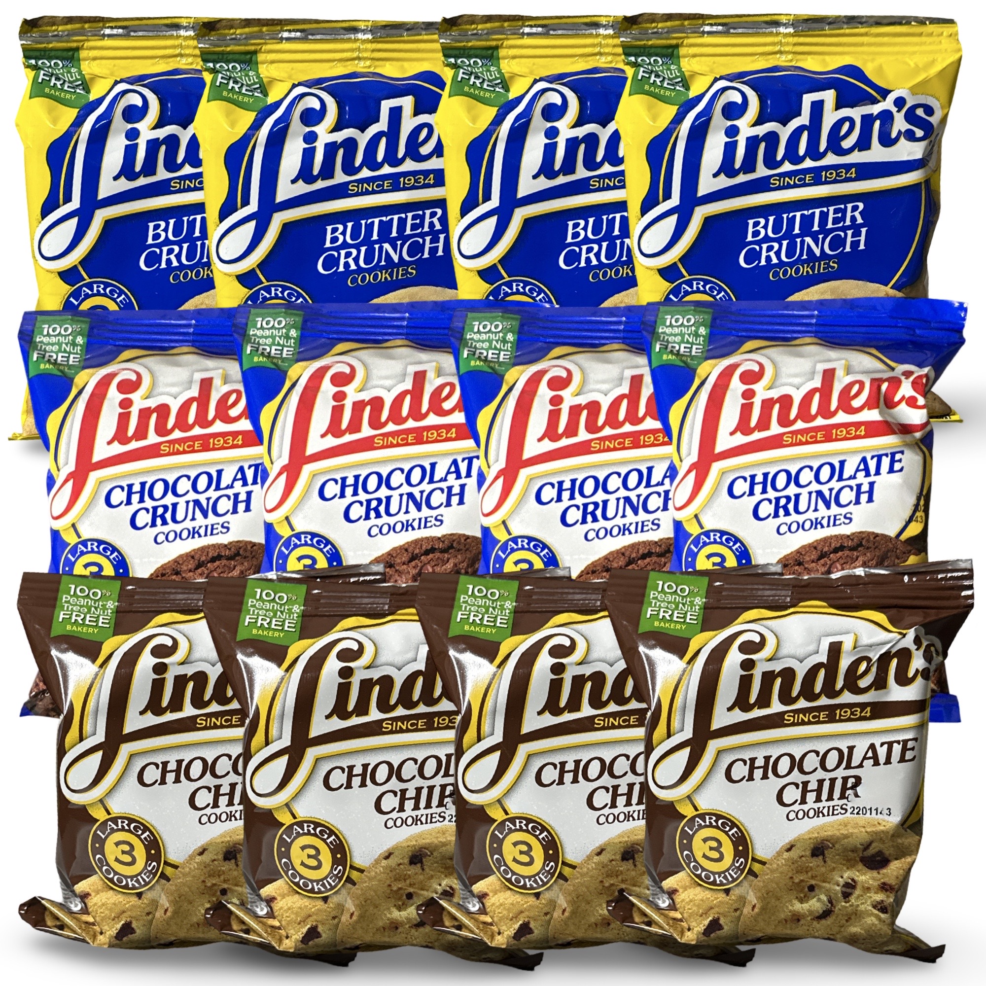 Linden's Cookie Variety, Butter Crunch, Chocolate Chip and Chocolate Crunch | 12 Pack