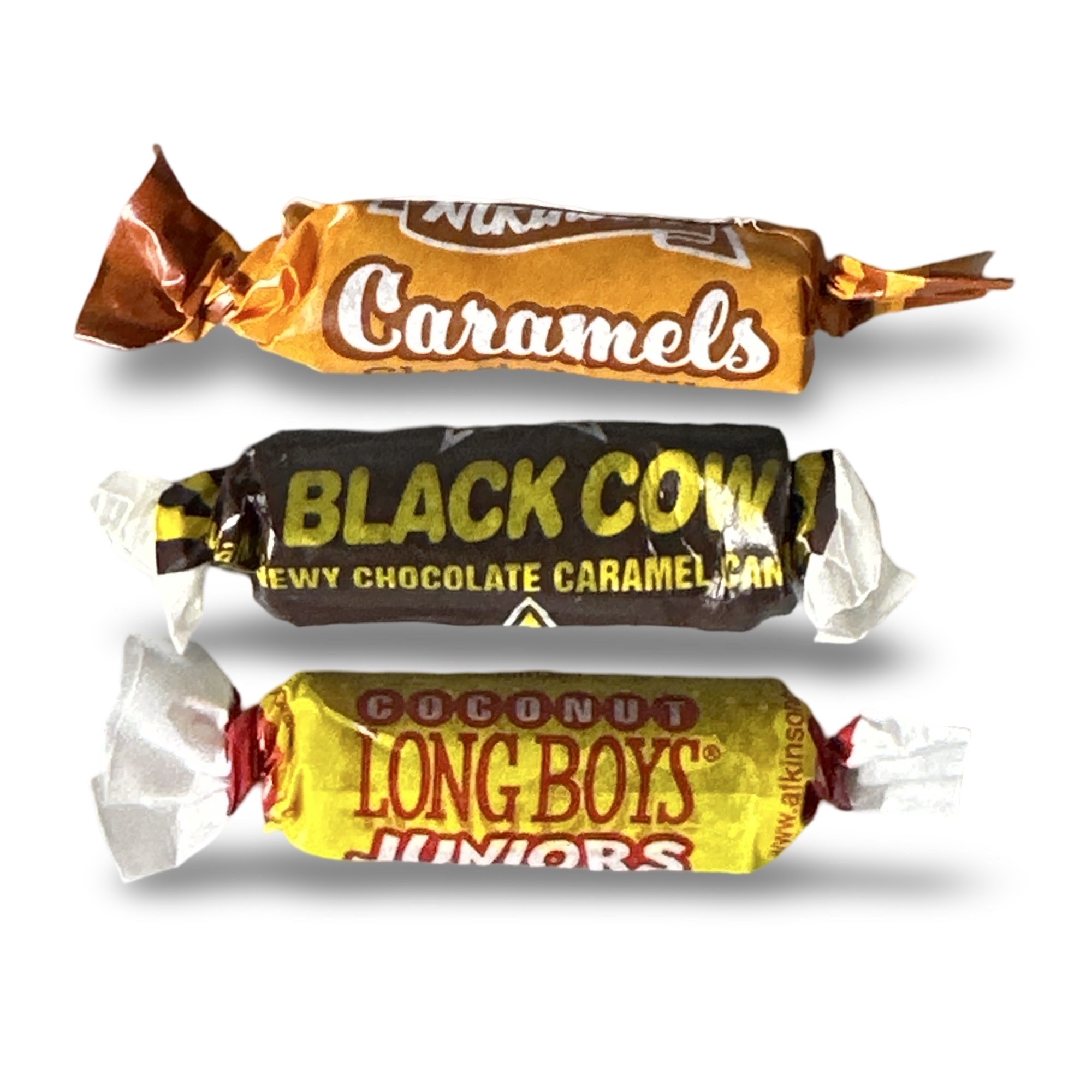Nostalgic Candy Combo, Long Boys Juniors, Vanilla Caramels, and Black Cows,  12 oz. Each, Total 36 Oz. New Orleans Classic Caramels 2