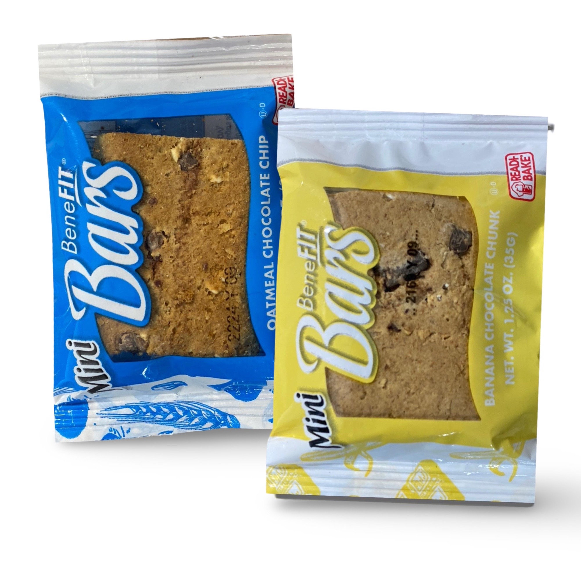 Readi-Bake Mini Benefit Bars Combo Pack   1.25 Ounce | Banana Chocolate Chunk & Oatmeal Chocolate Chip | Pack of 48