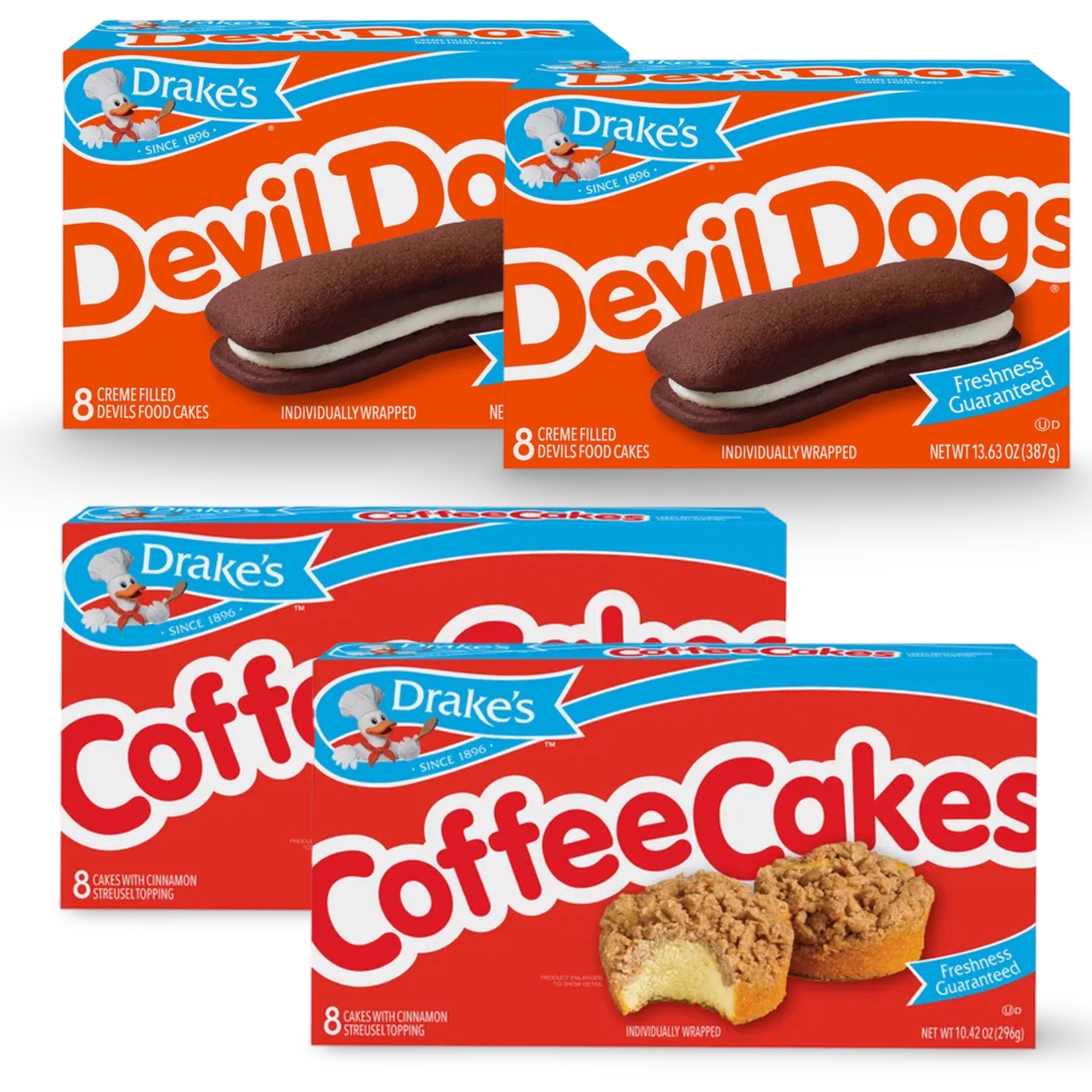 Drake's Devil Dogs and Coffee Cake Combo Pack, 2 Each