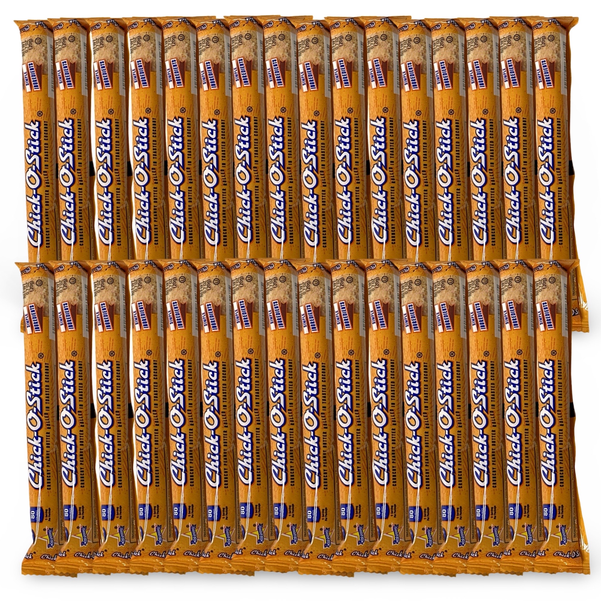 Chick O Stick Candy Bars | 32 Pack Box | Crunchy Peanut Butter Rolled In Toast Coconut | Peanut Butter Candy | .7 oz Bars