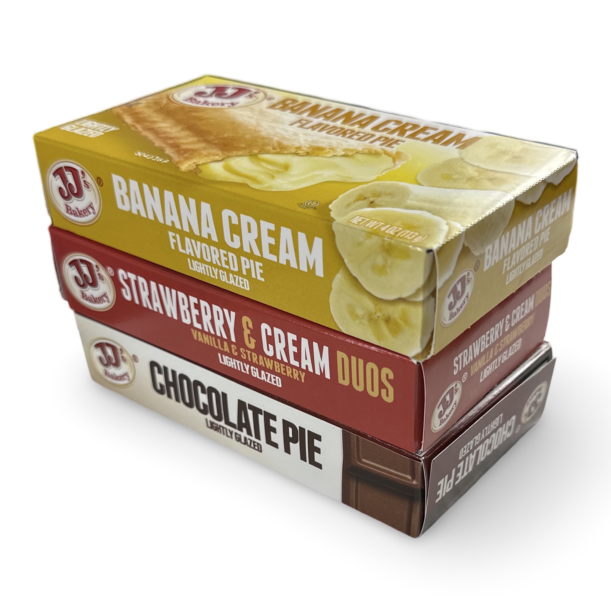 JJ's Bakery Pies Variety Pack (Banana Cream / Strawberry Cream / Chocolate) | 12 Count