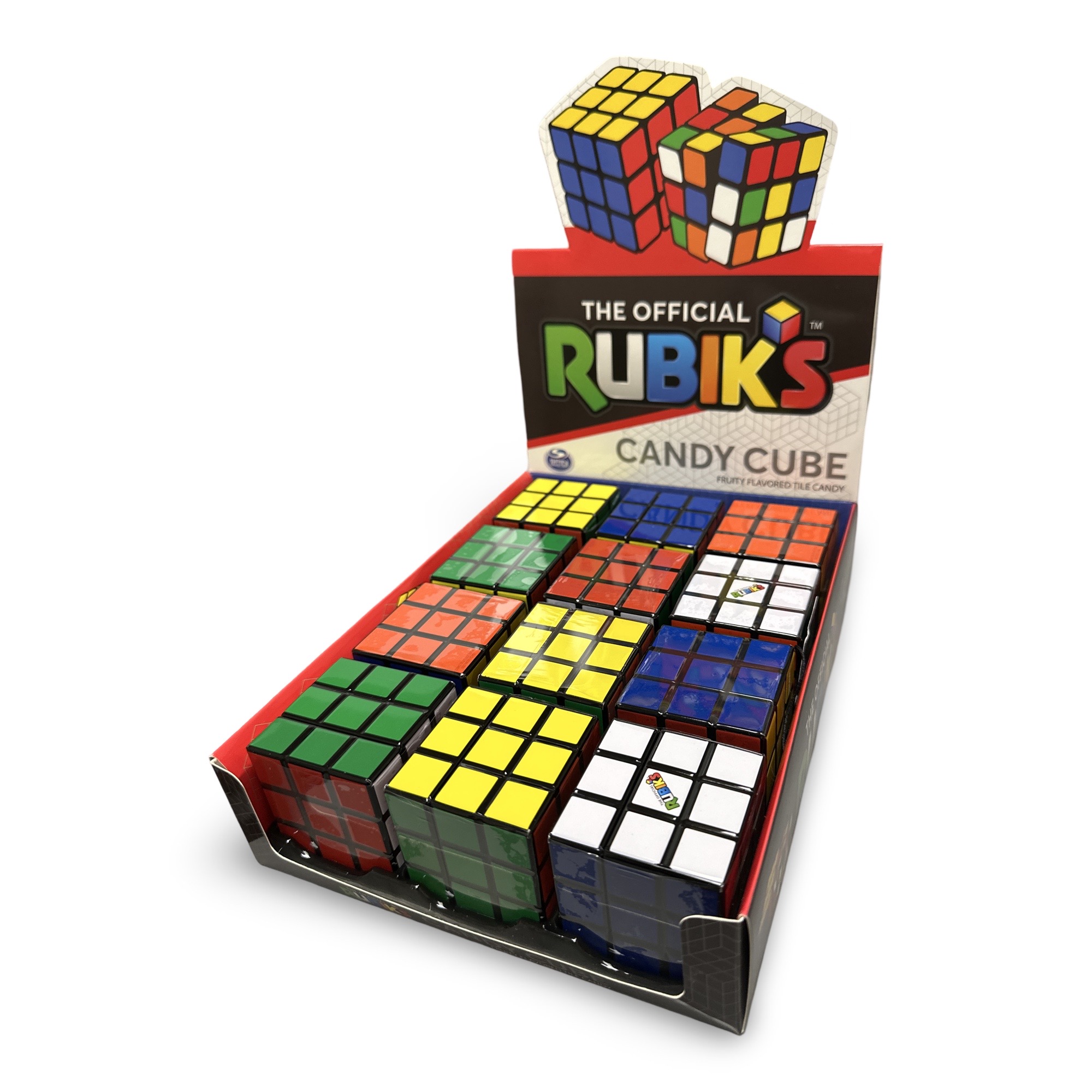 Rubik's Cube Candy Tin Filled With Fruity Sour Candy Squares, 2 Cubes 2