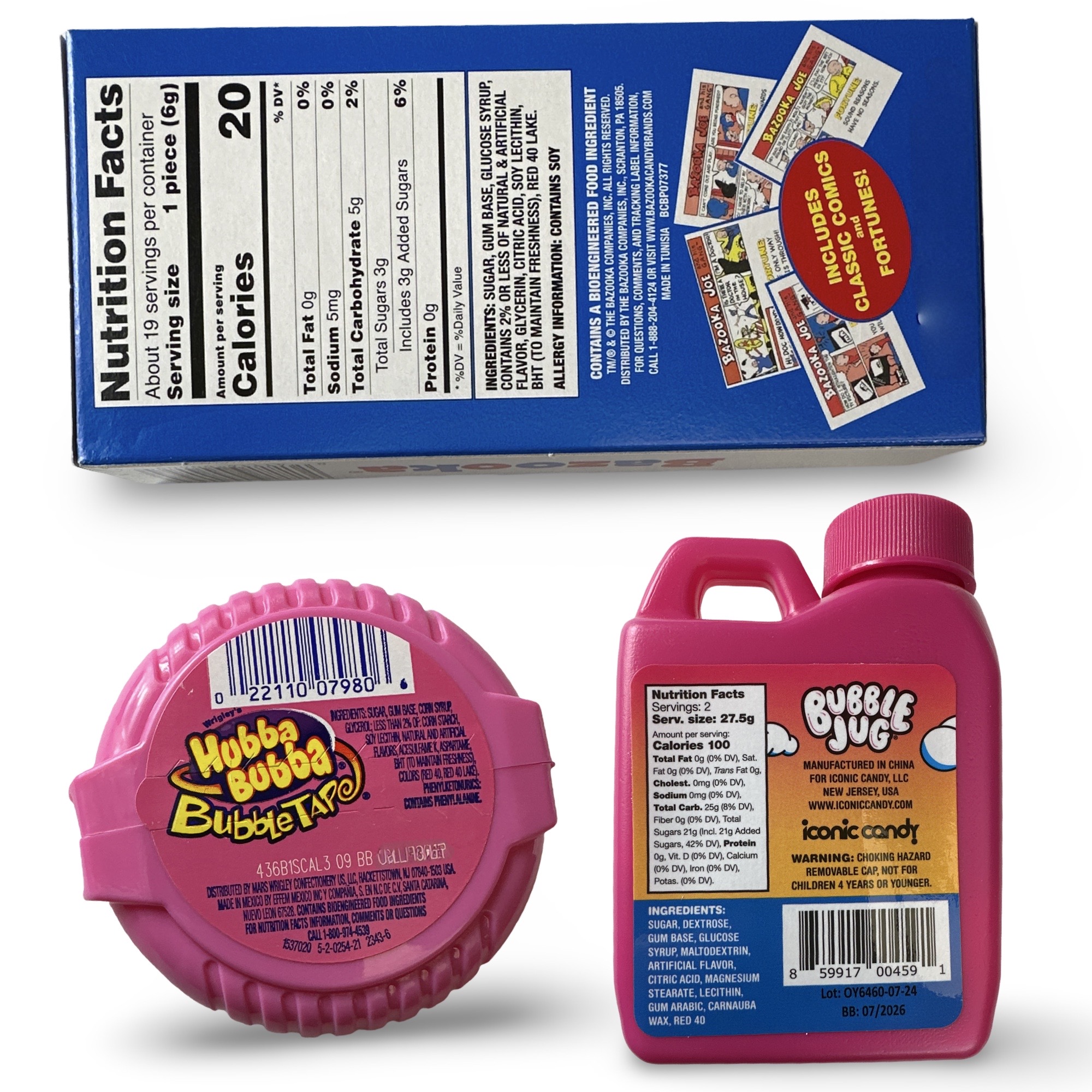 Nostalgic Bubble Gum Candy: Bazooka Bubble Gum (~19 Pieces), Bubble Tape and Bubble Jug 2