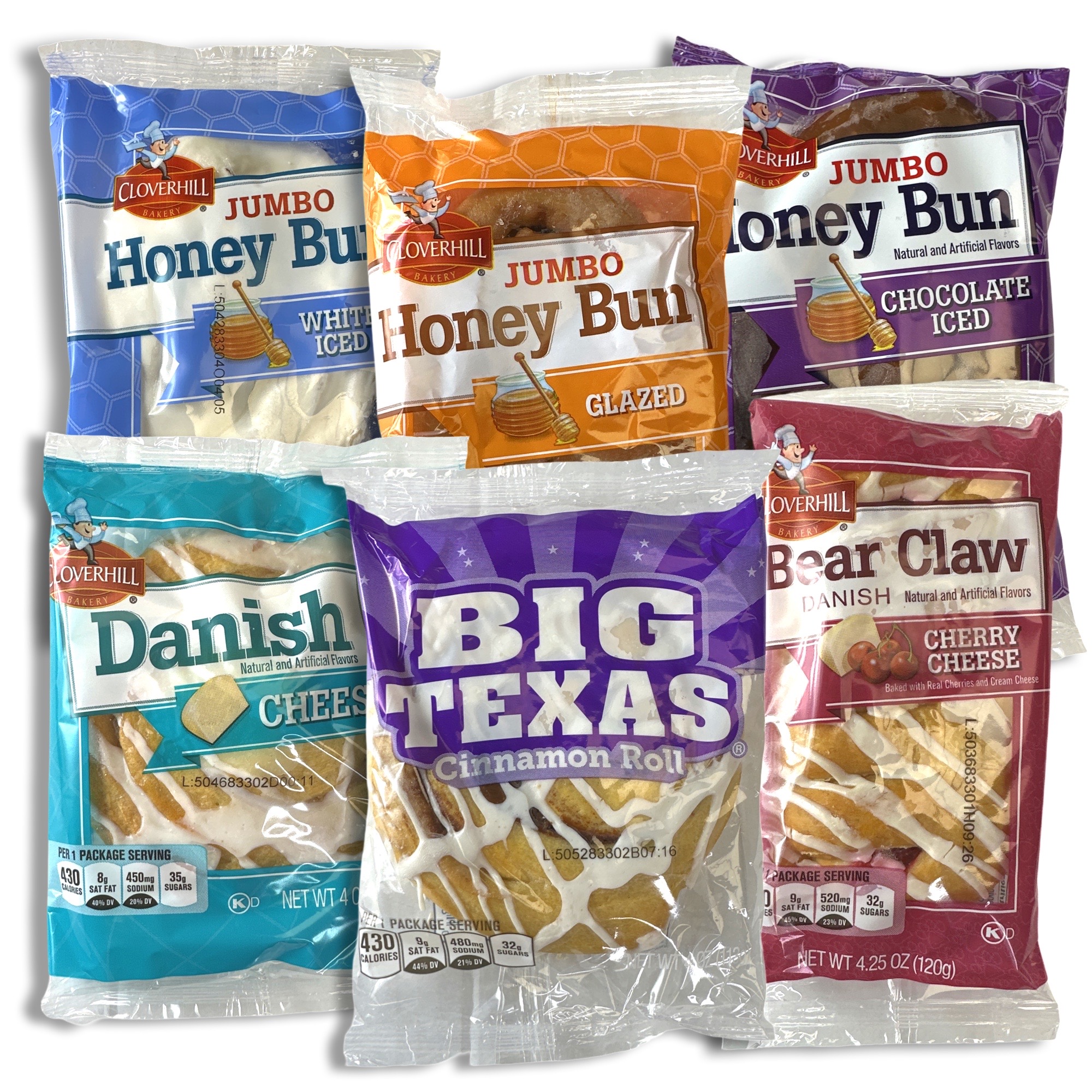 Cloverhill Bakery 6 Flavor Variety | Big Texas Cinnamon Roll, Cherry Cheese Bear Claw, Cheese Danish and Chocolate, Iced & Glazed Honeybuns 2