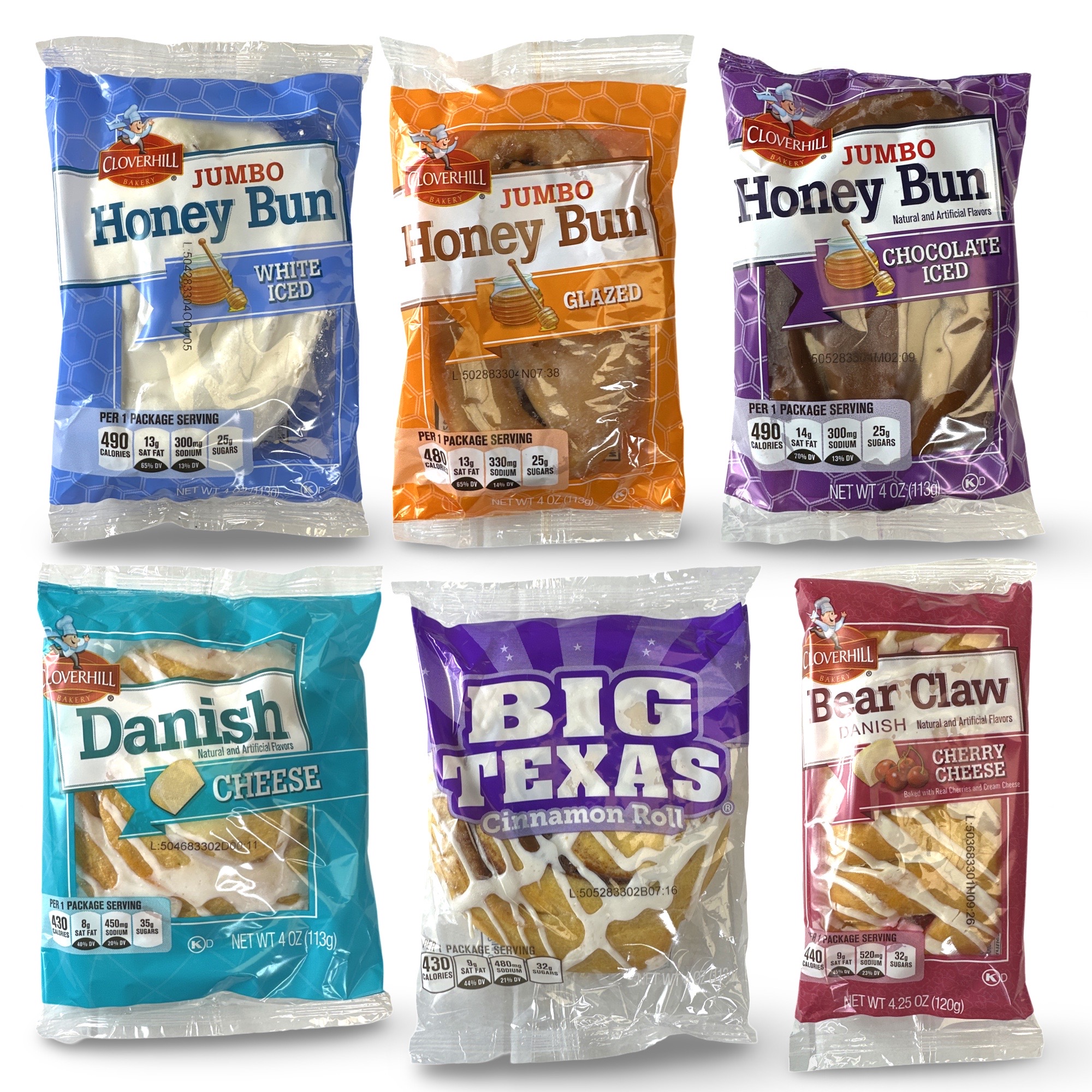 Cloverhill Bakery 6 Flavor Variety | Big Texas Cinnamon Roll, Cherry Cheese Bear Claw, Cheese Danish and Chocolate, Iced & Glazed Honeybuns 3