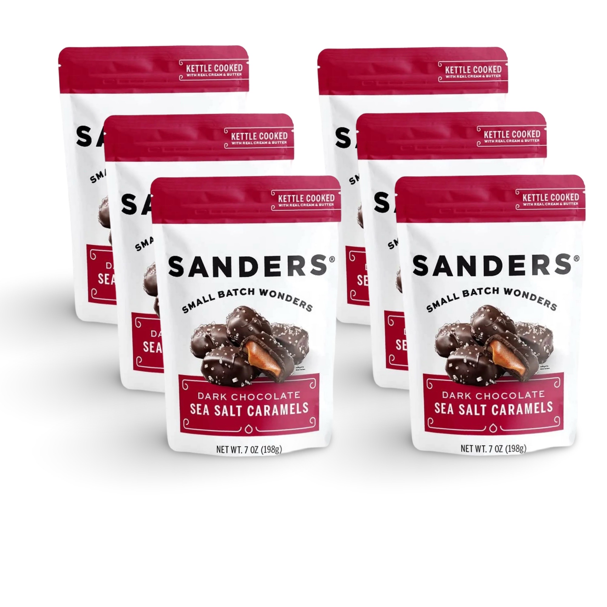 Sanders Dark Chocolate Sea Salt Caramels - 7oz, 6 Bag Case